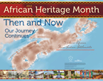 Poster for African Heritage Month with an illustration showing historic African Nova Scotian settlements