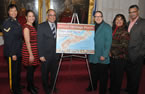 From left: Christine Hobin, Michelle Lucas, Communities, Culture and Heritage Minister Leonard Preyra, Crystal Mulder, Tracey Jones-Grant and Lou Gannon with this year's poster.