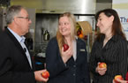 Premier Darrell Dexter talks with Erica Savage, dietitian, and Leanne Rooke, director of food services at Cole Harbour Place, after the Thrive announcement.