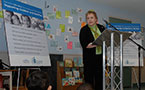 Community Services Minister, Denise Peterson-Rafuse addresses her tiny audience at Tuesday's announcement.