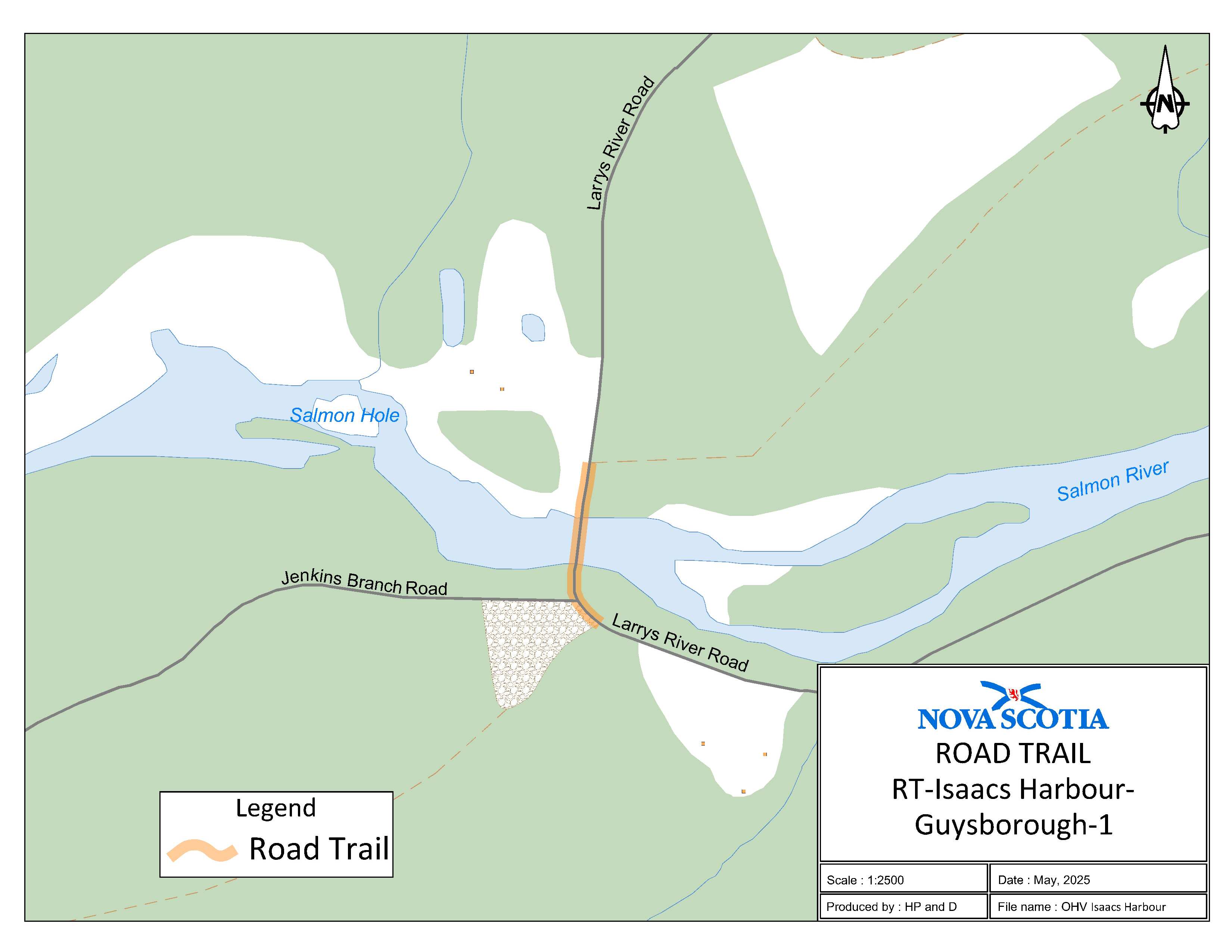 Graphic showing map of Isaacs Harbour, Guysborough County Road Trail