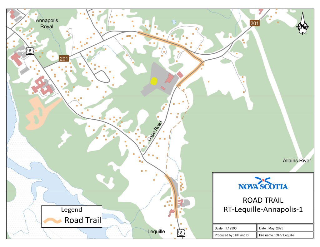 Graphic showing map of Lequilee, Annapolis County Road Trail