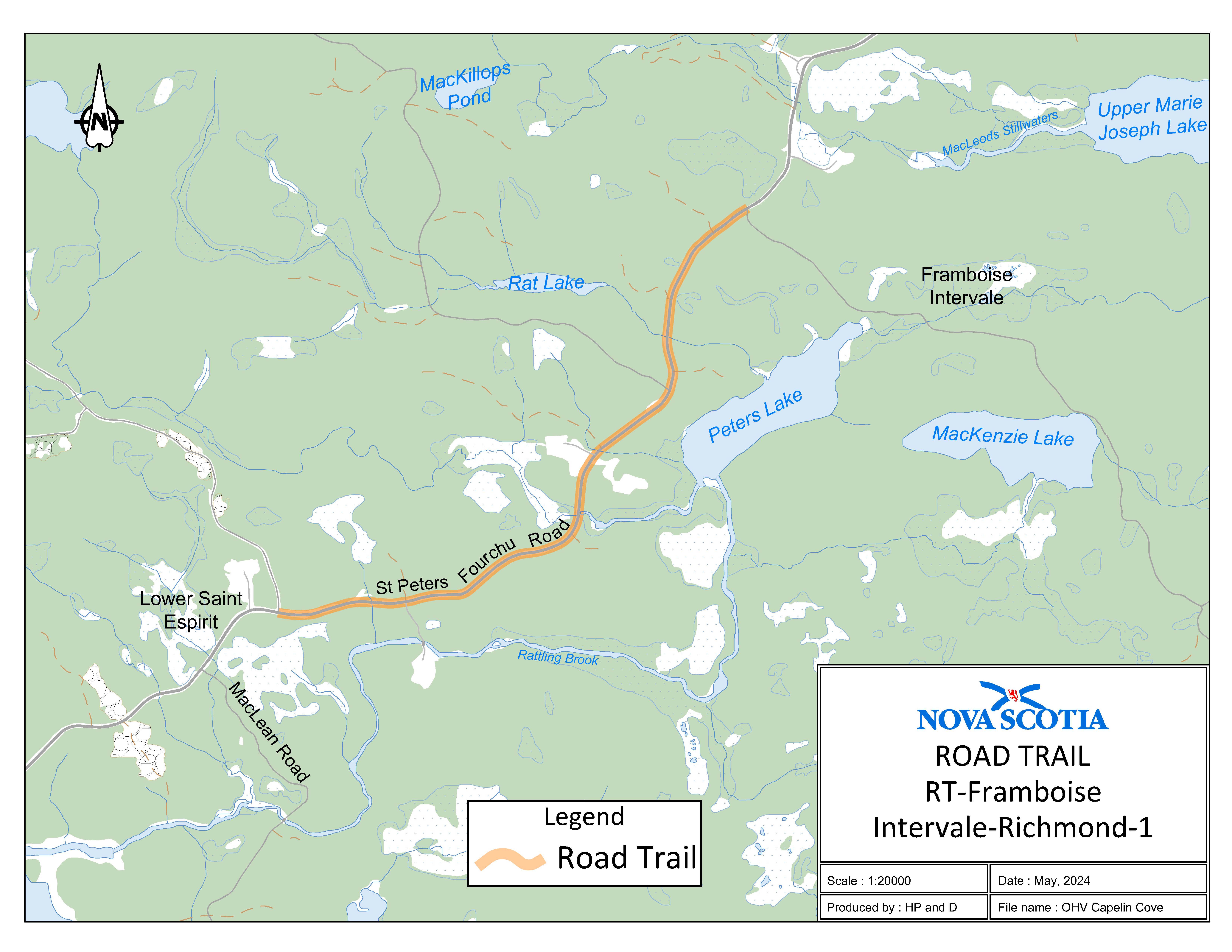 Graphic showing map of Capelin Cove, Richmond County Road Trail