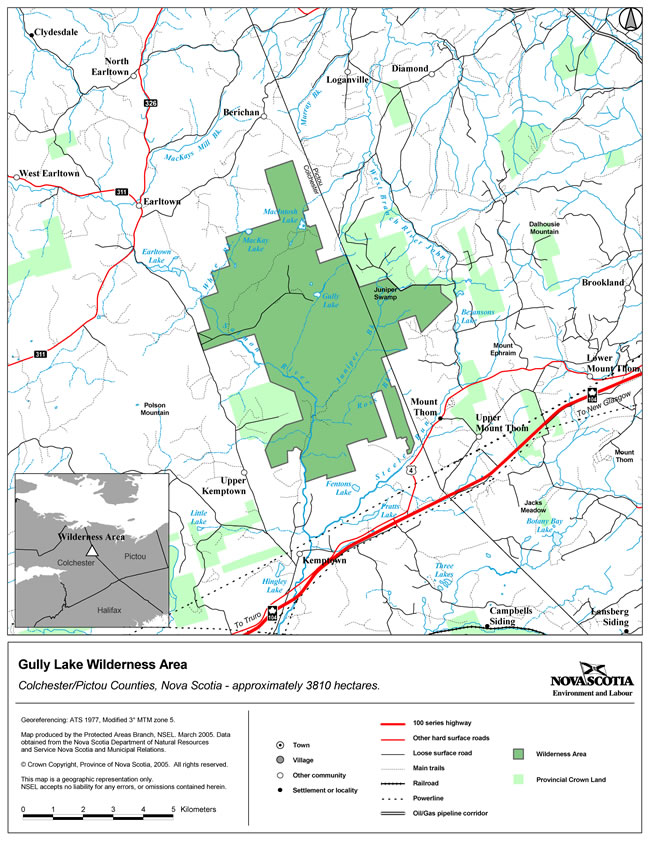 Graphic showing map of approximate boundaries of Gully Lake Wilderness Area