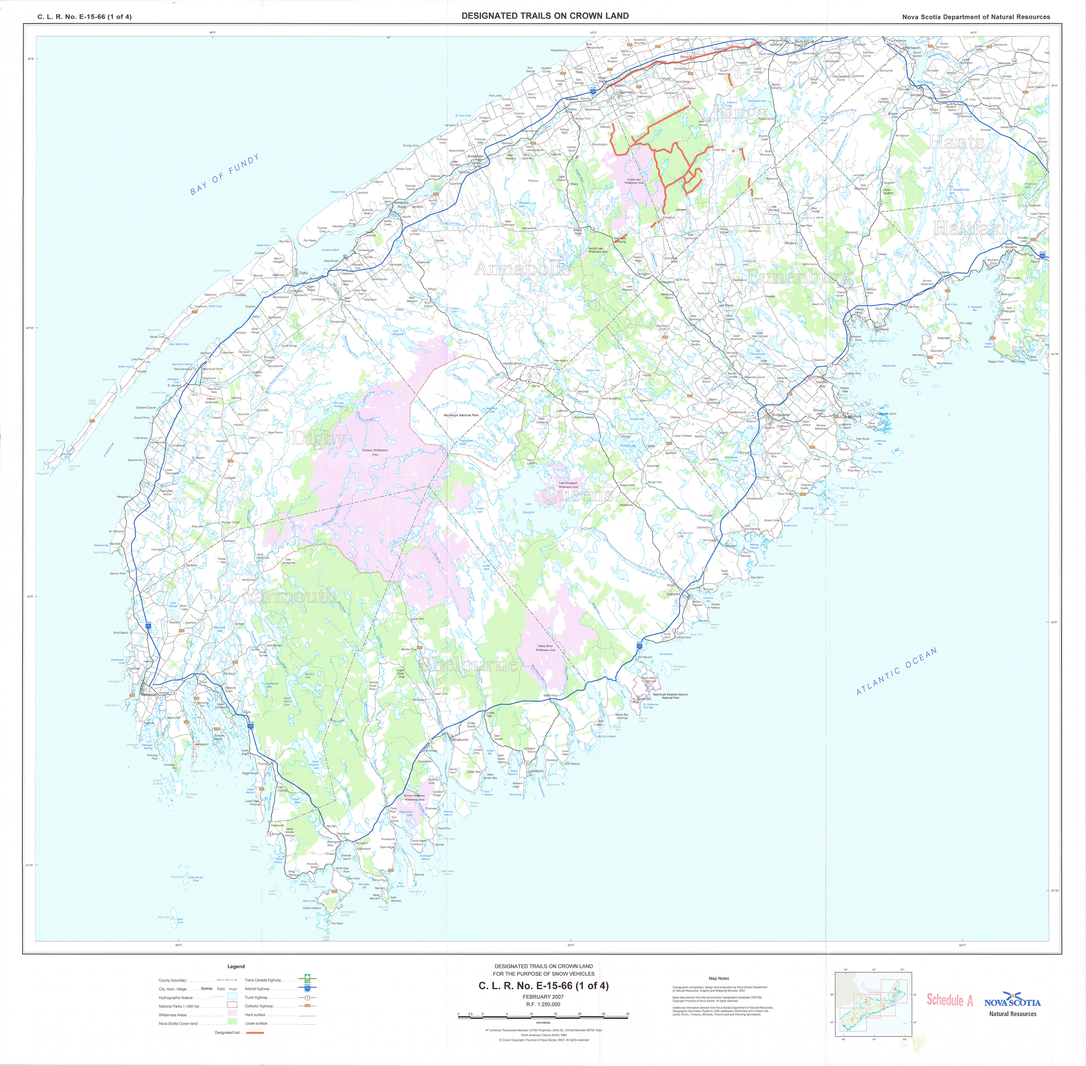 Graphic showing map of designated trails on Crown land for the purpose of snow vehicles