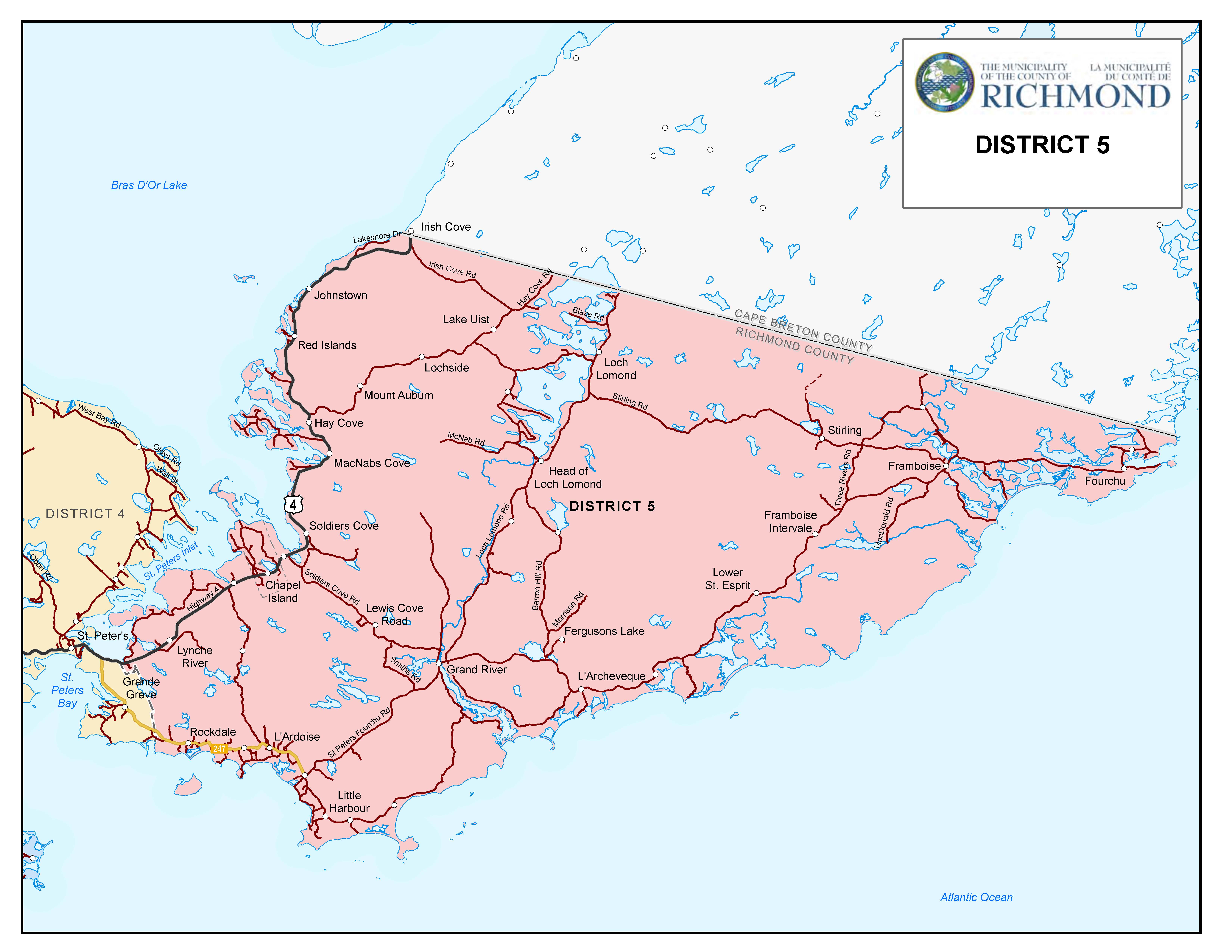 Graphic showing map of Electoral District 5 of the Municipality of Richmond County