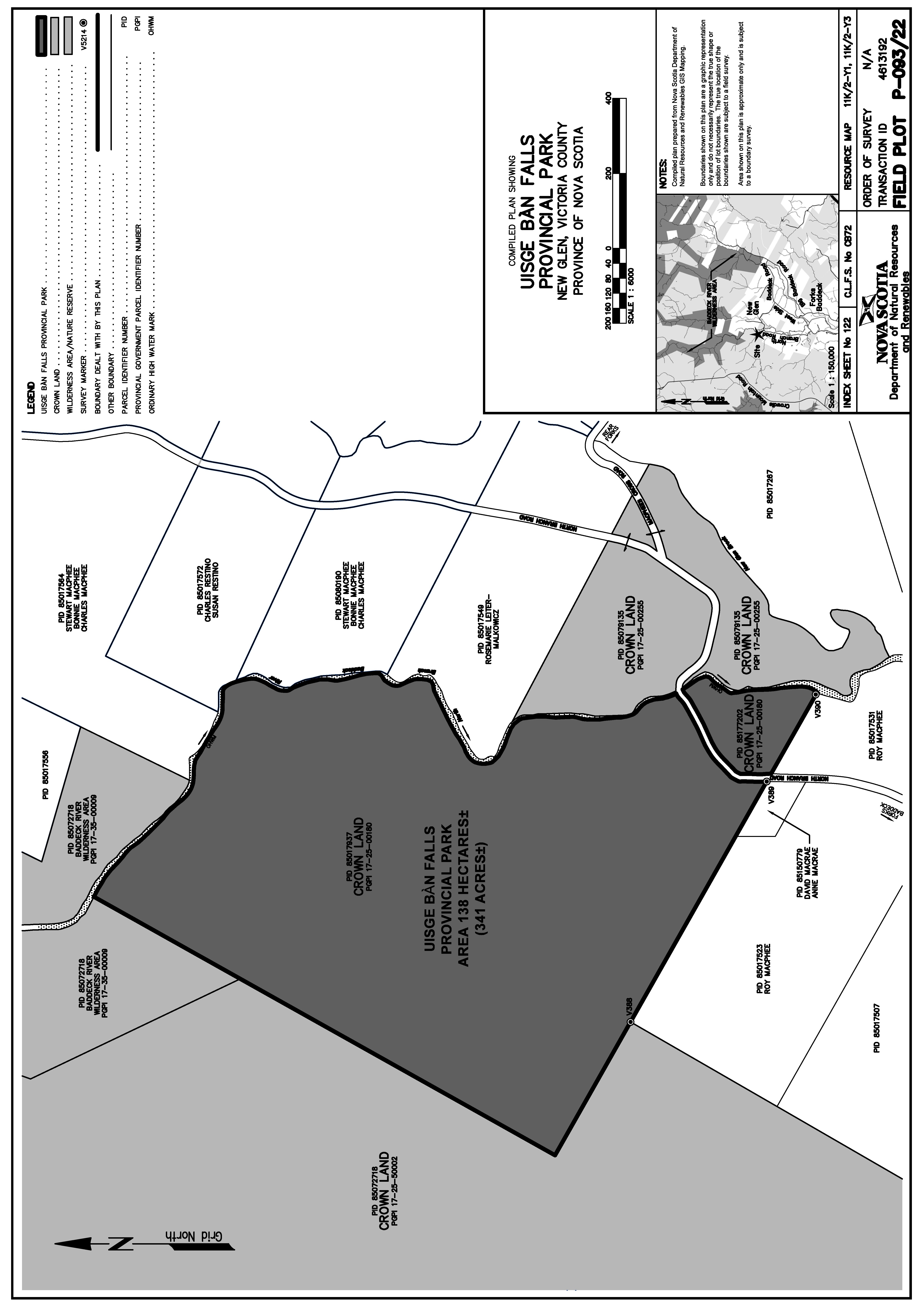 Graphic showing map of Uisge Bàn Falls Provincial Park