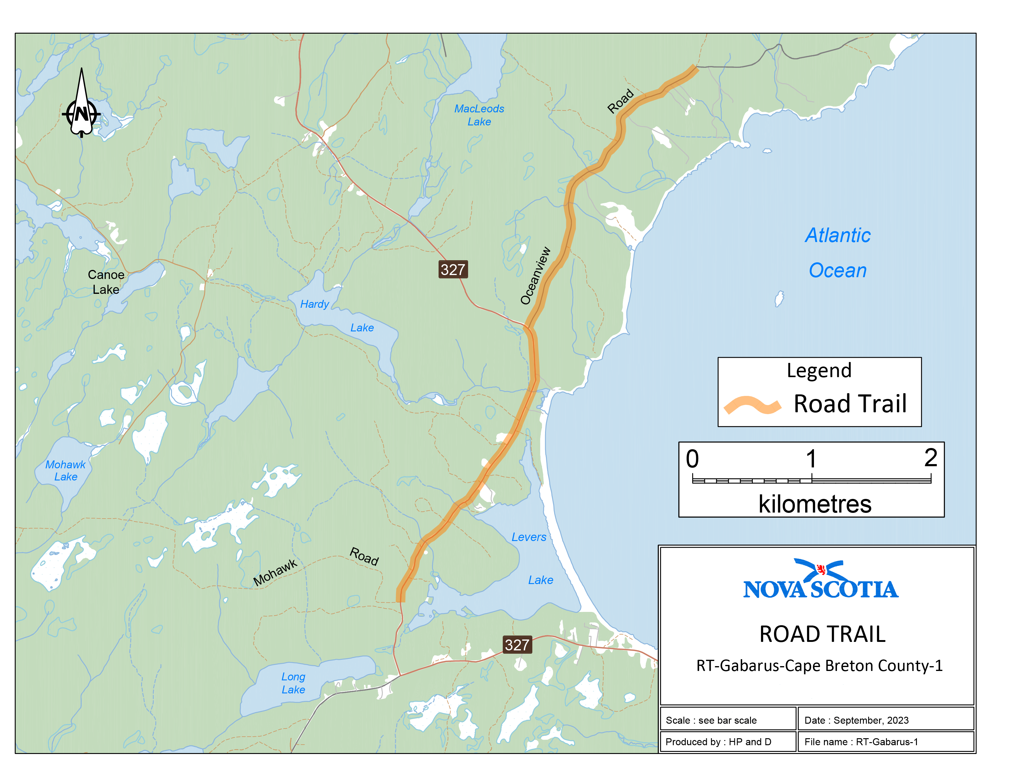 Graphic showing map of the Gabarus Area Road Trail