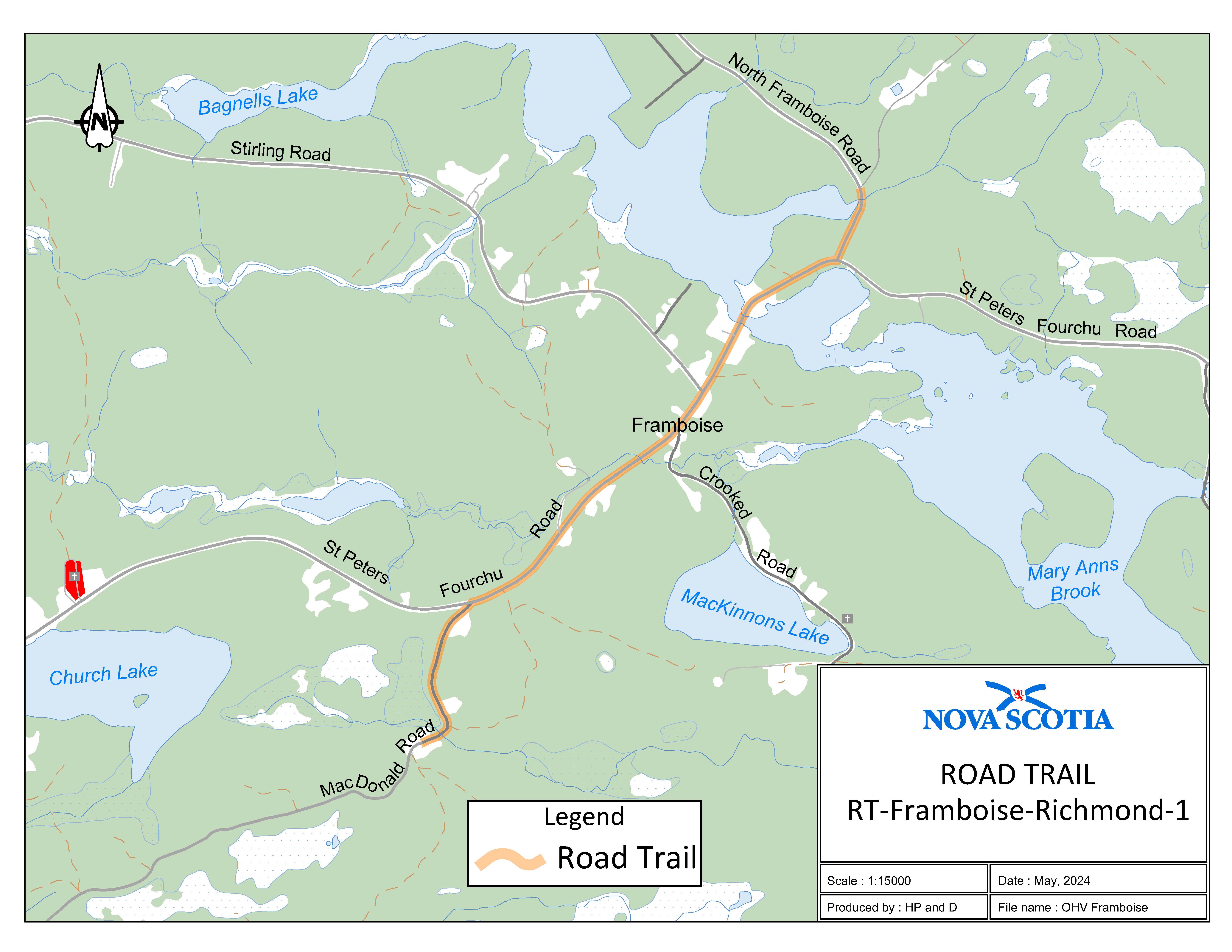 Graphic showing map of the Framboise, Richmond County Road Trail