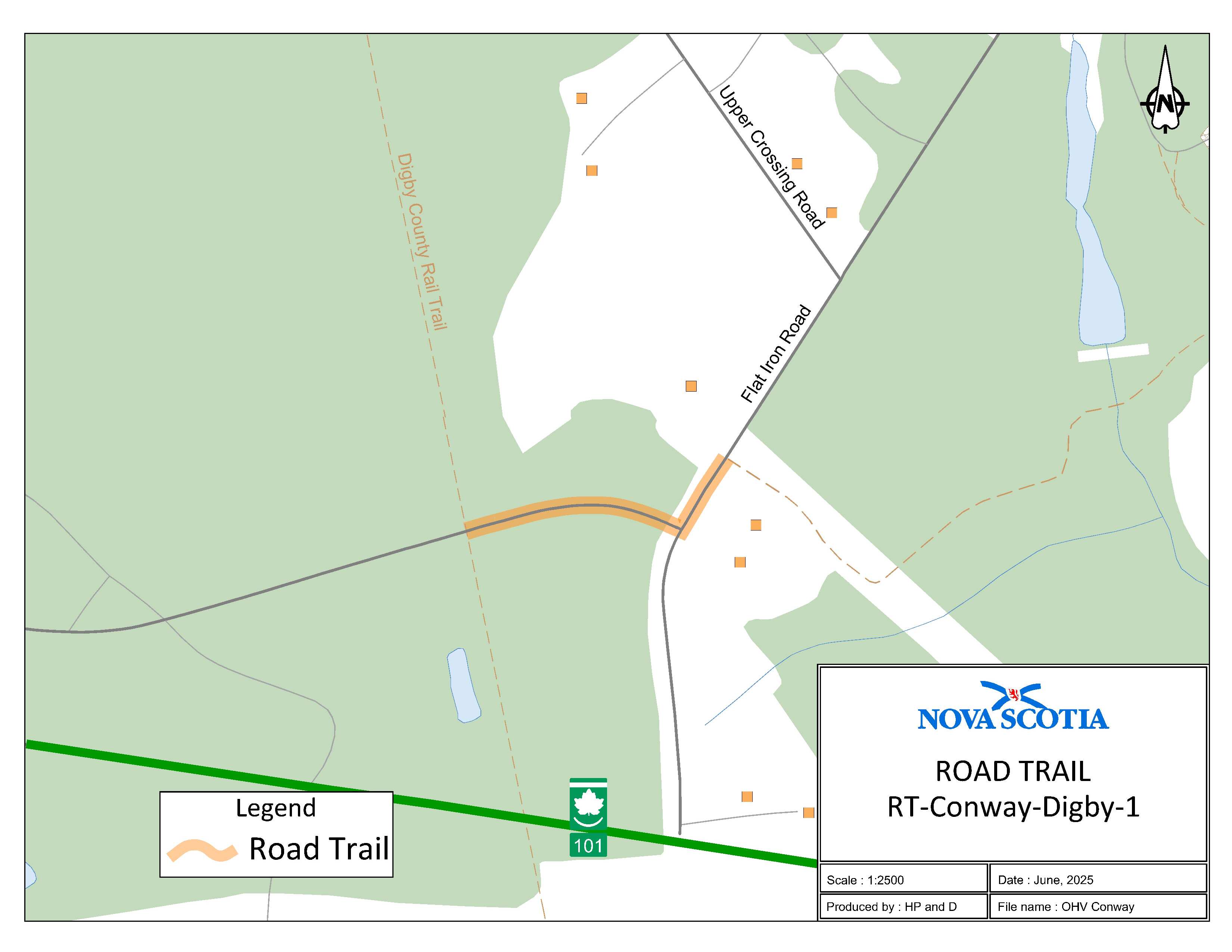 Graphic showing map of Conway, Digby County Road Trail