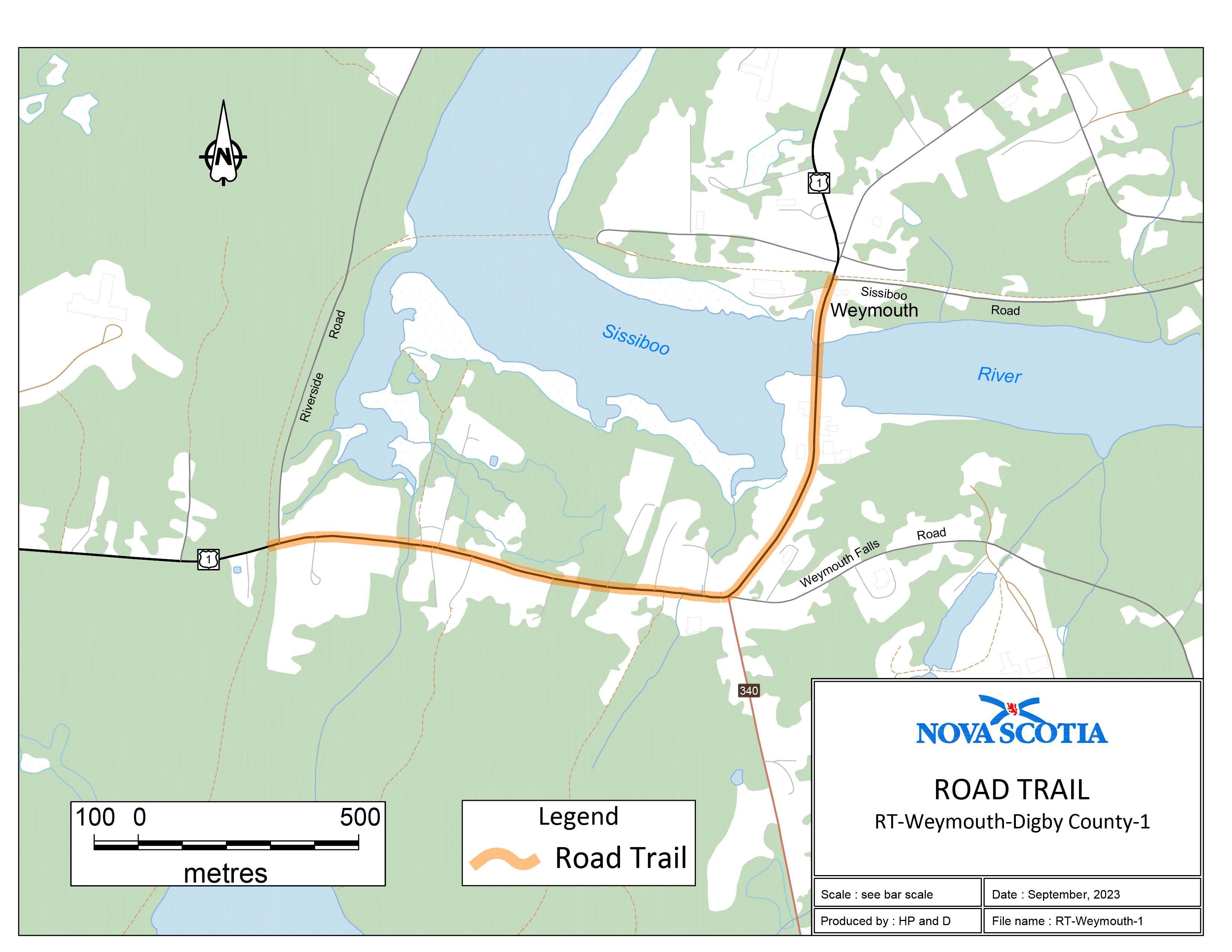 Graphic showing map of Weymouth Area Road Trail