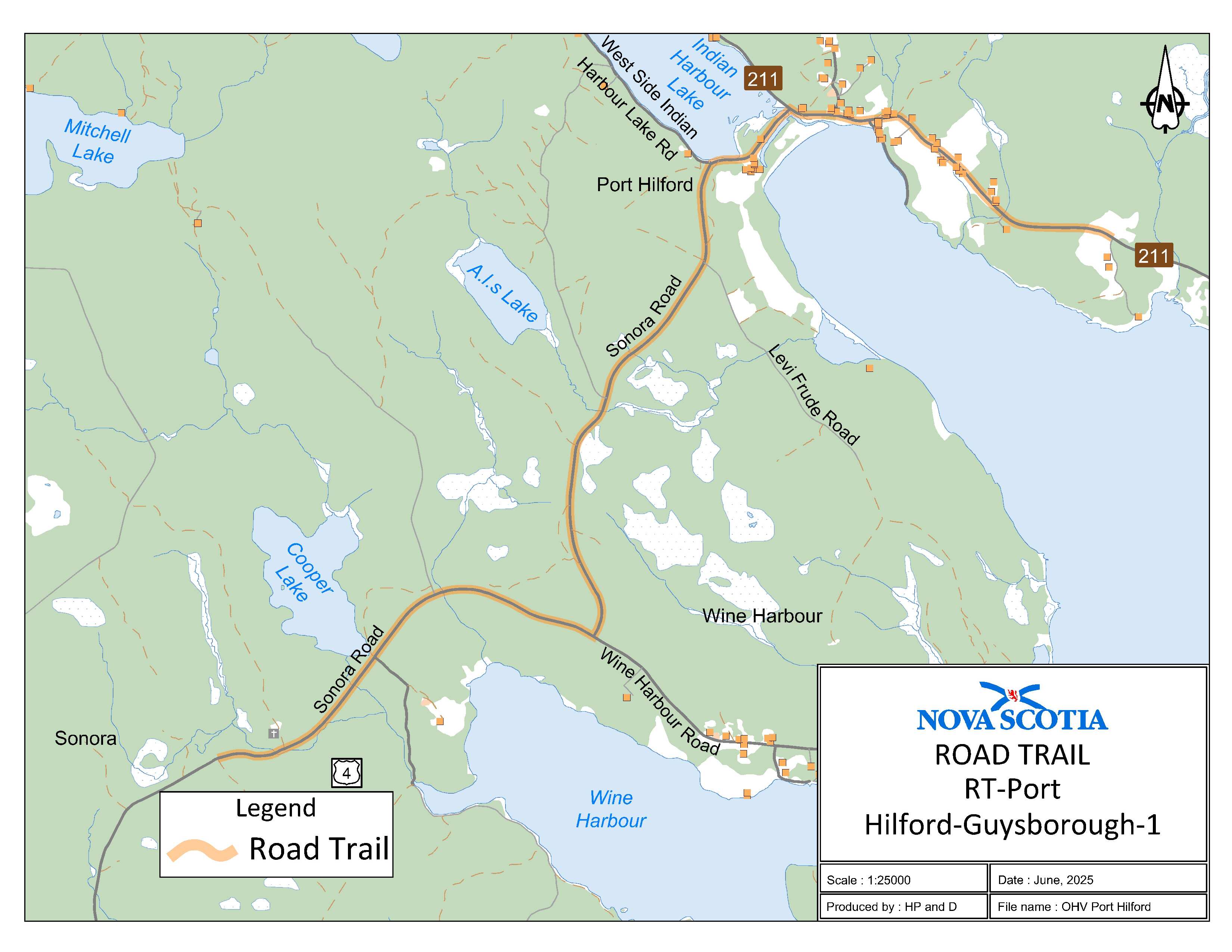 Graphic showing map of Port Hilford, Guysborough County Road Trail