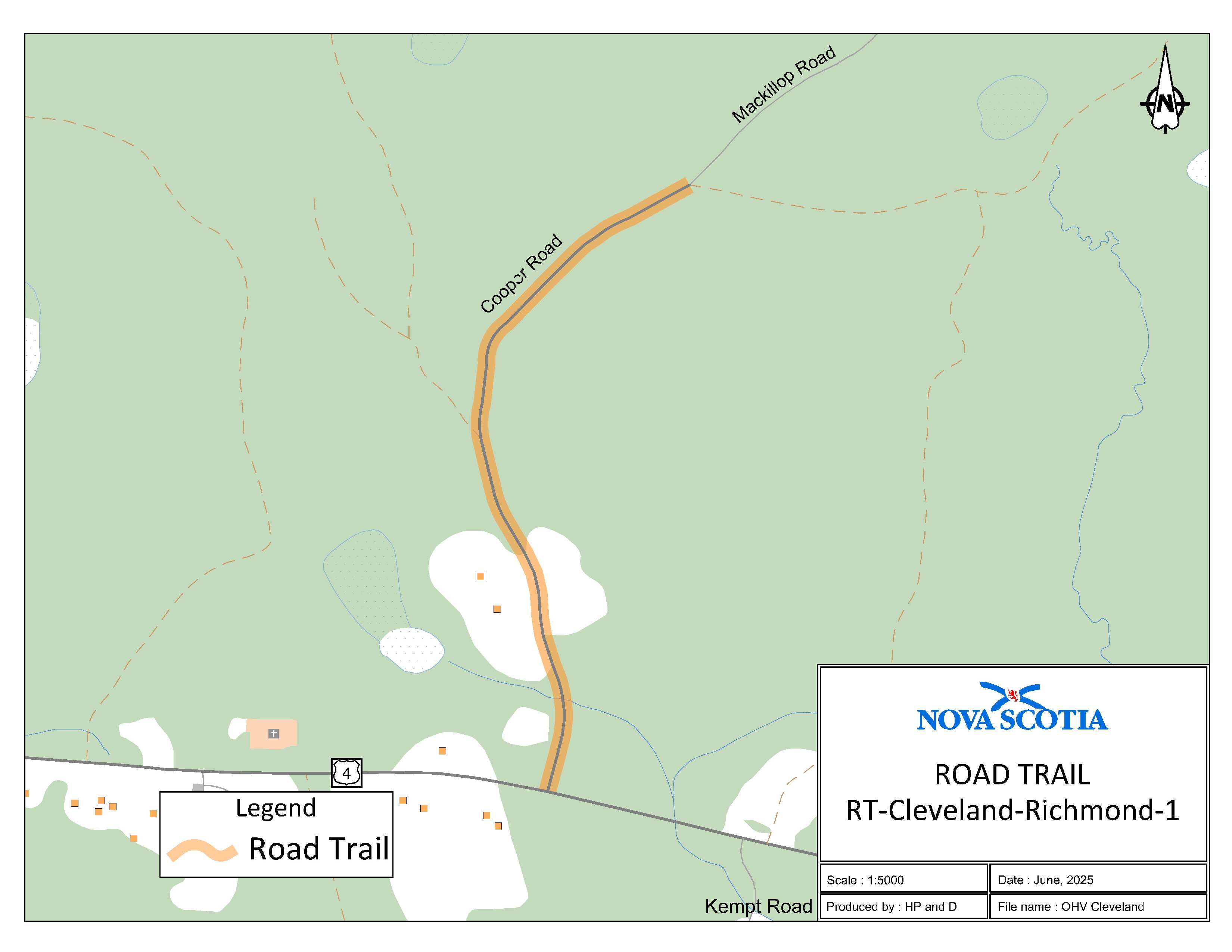 Graphic showing map of Cleveland, Richmond County Road Trail