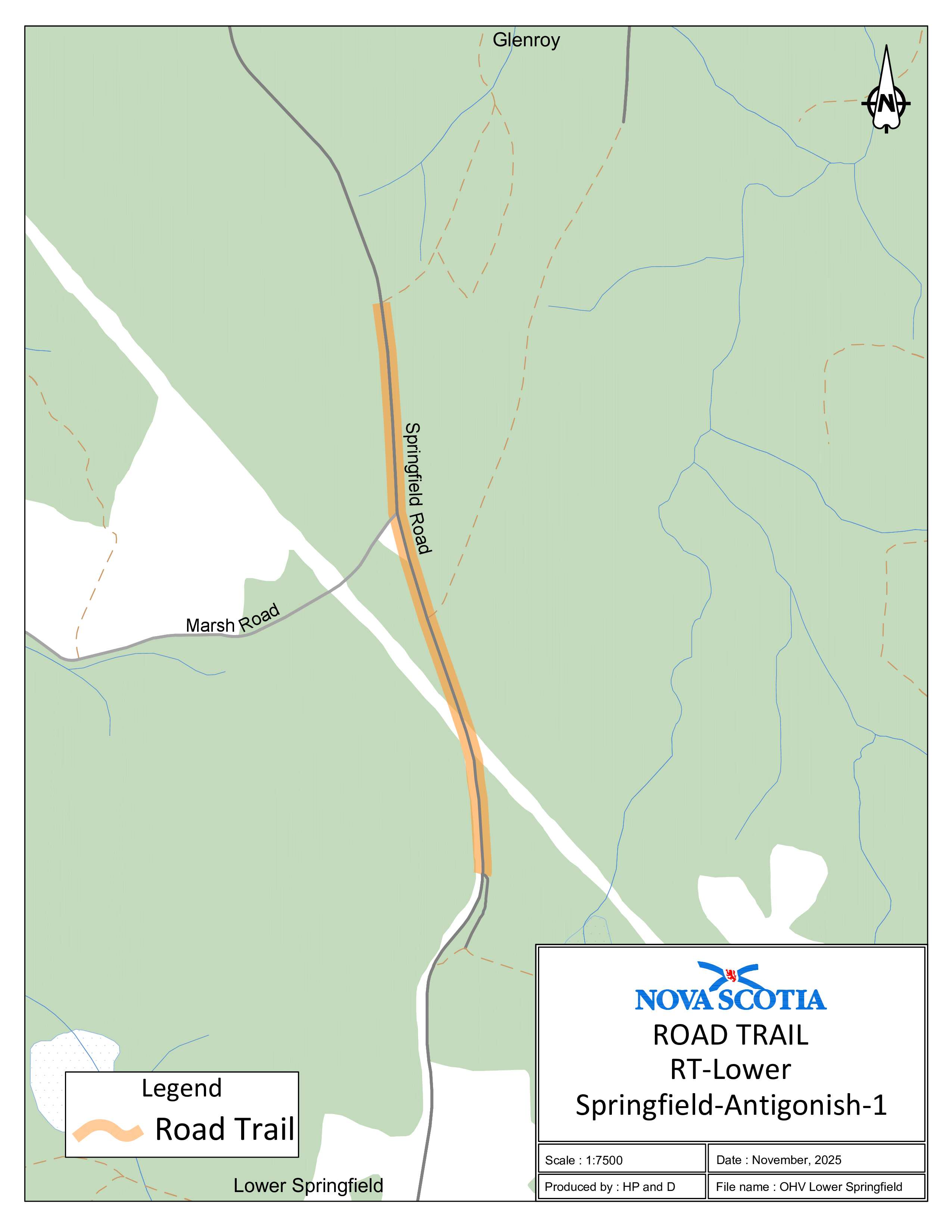 Graphic showing map of Lower Springfield, Antigonish County
