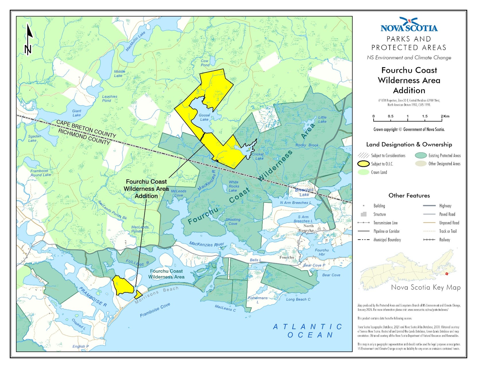 Graphic showing map of addition to Fourchu Coast Wilderness Area