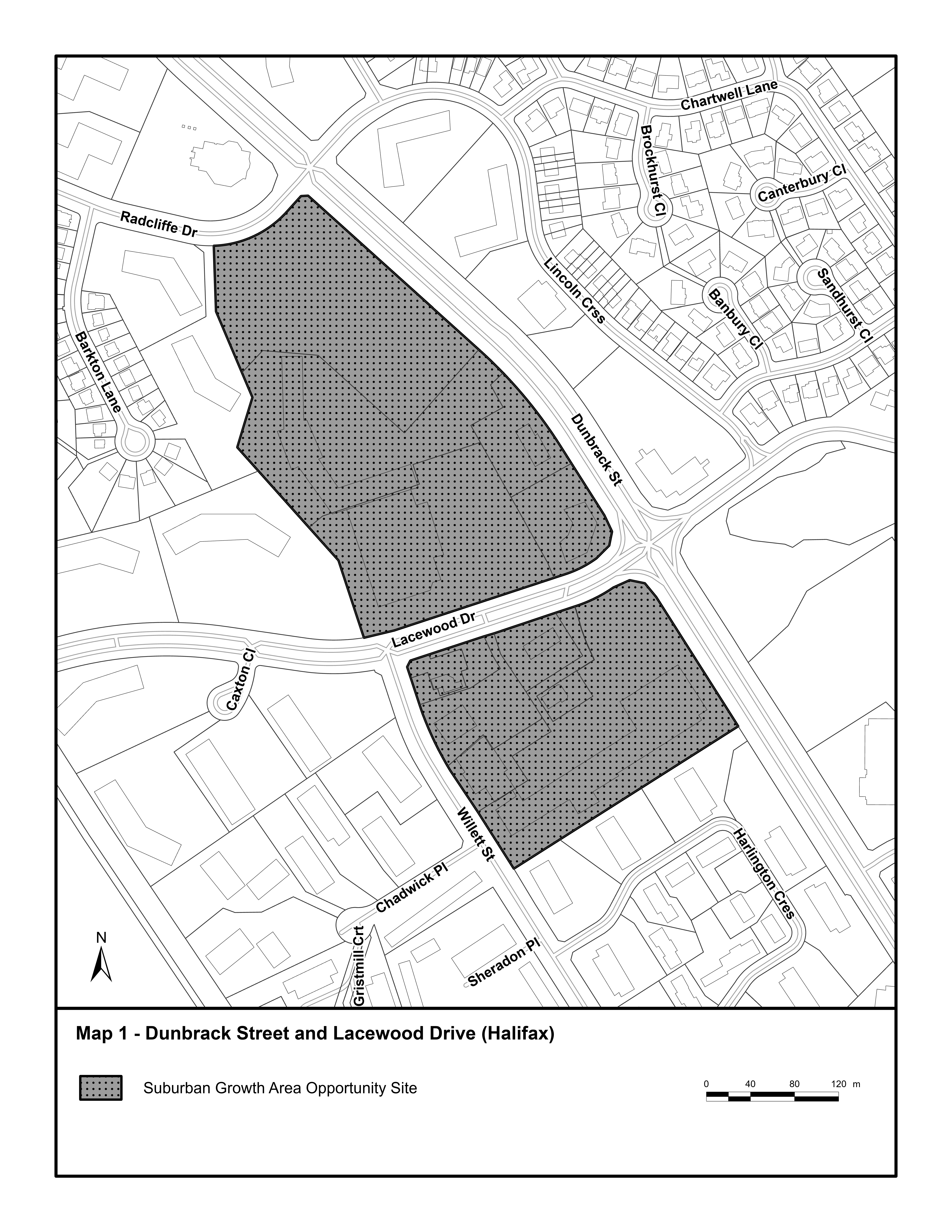 Graphic showing Map 1 - Dunbrack Street and Lacewood Drive (Halifax)