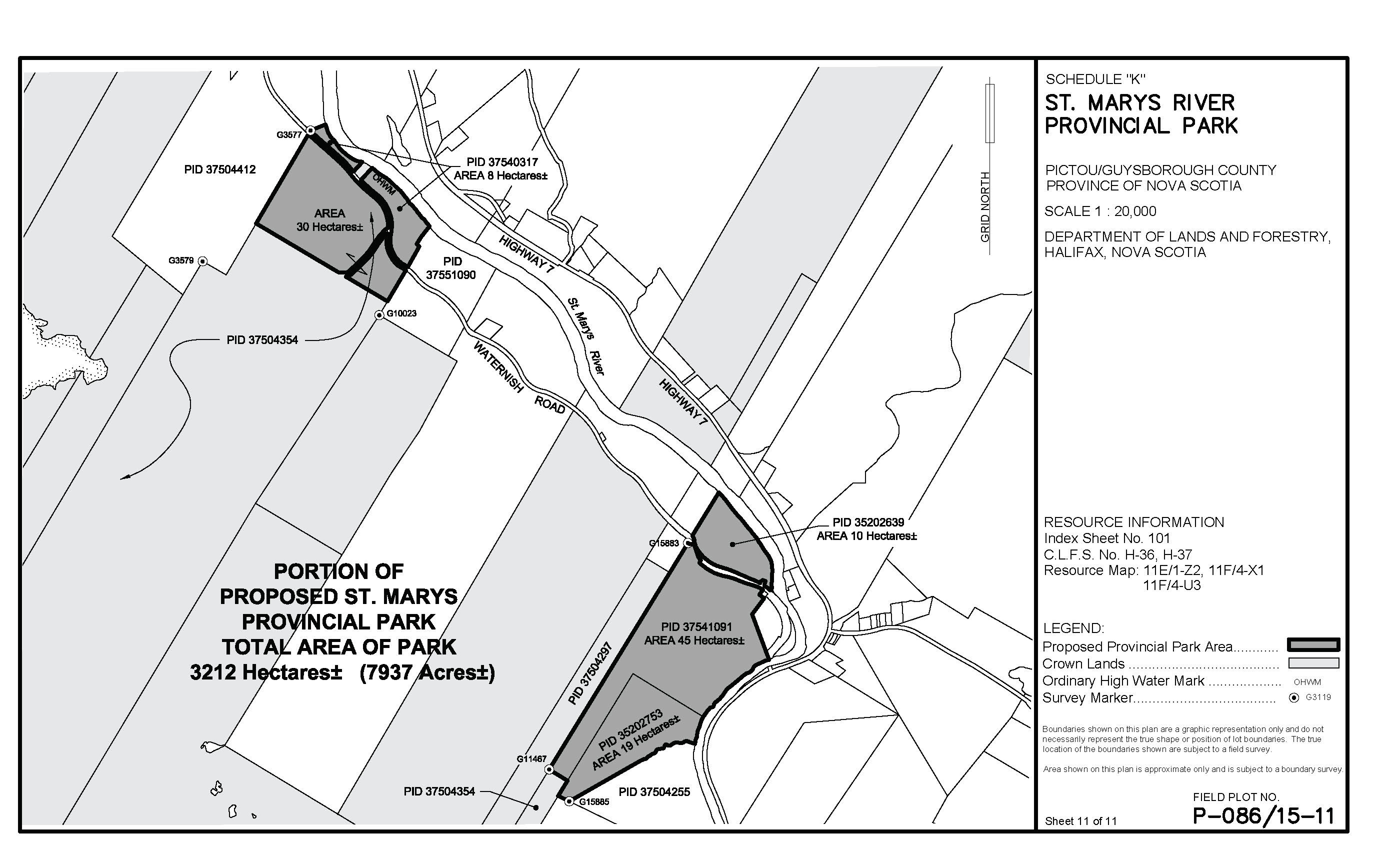 Schedule J - Map of St. Marys River Provincial Park (N.S. Reg. 149/2020)