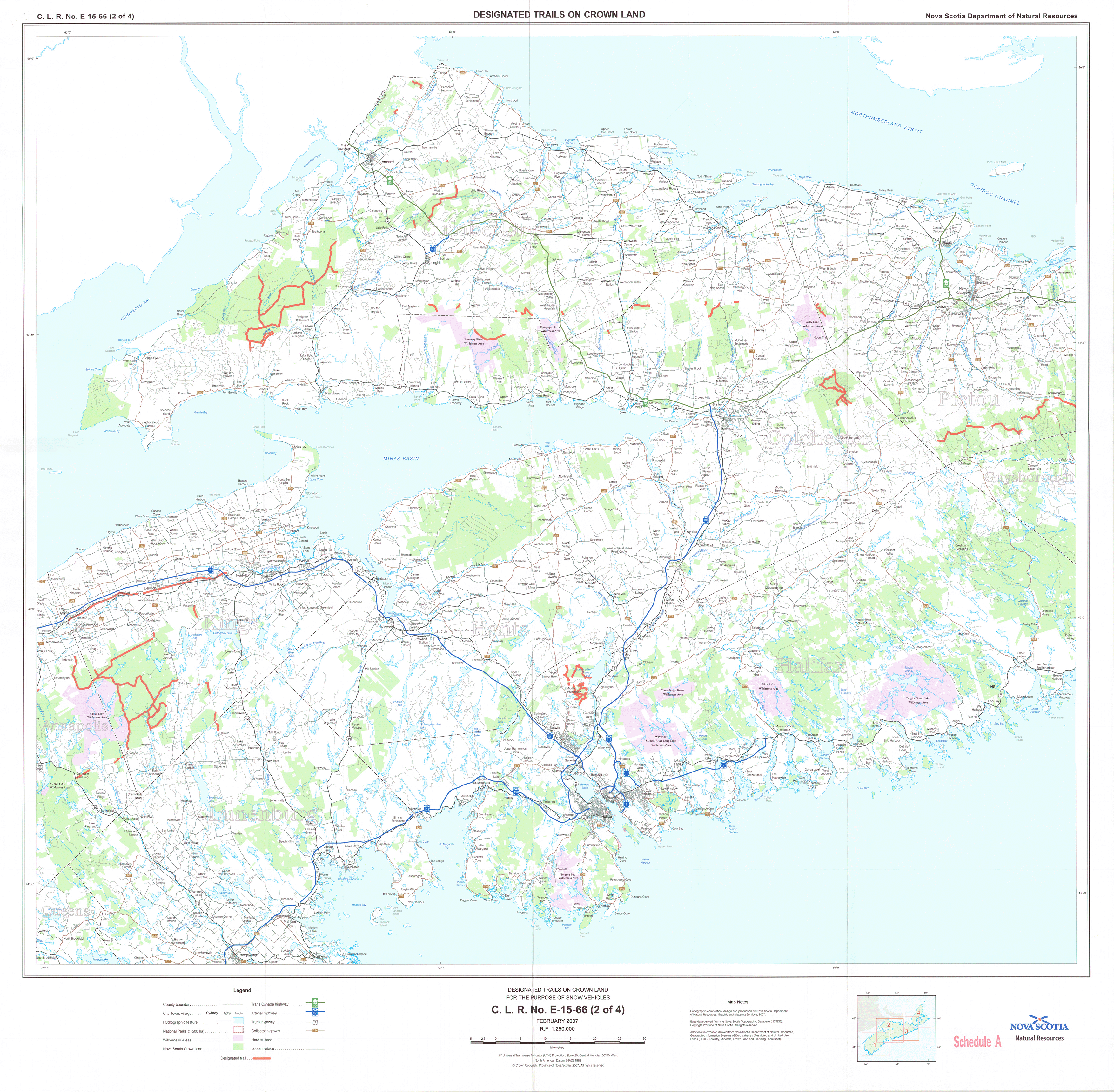 Graphic showing map of designated trails on Crown land for the purpose of snow vehicles