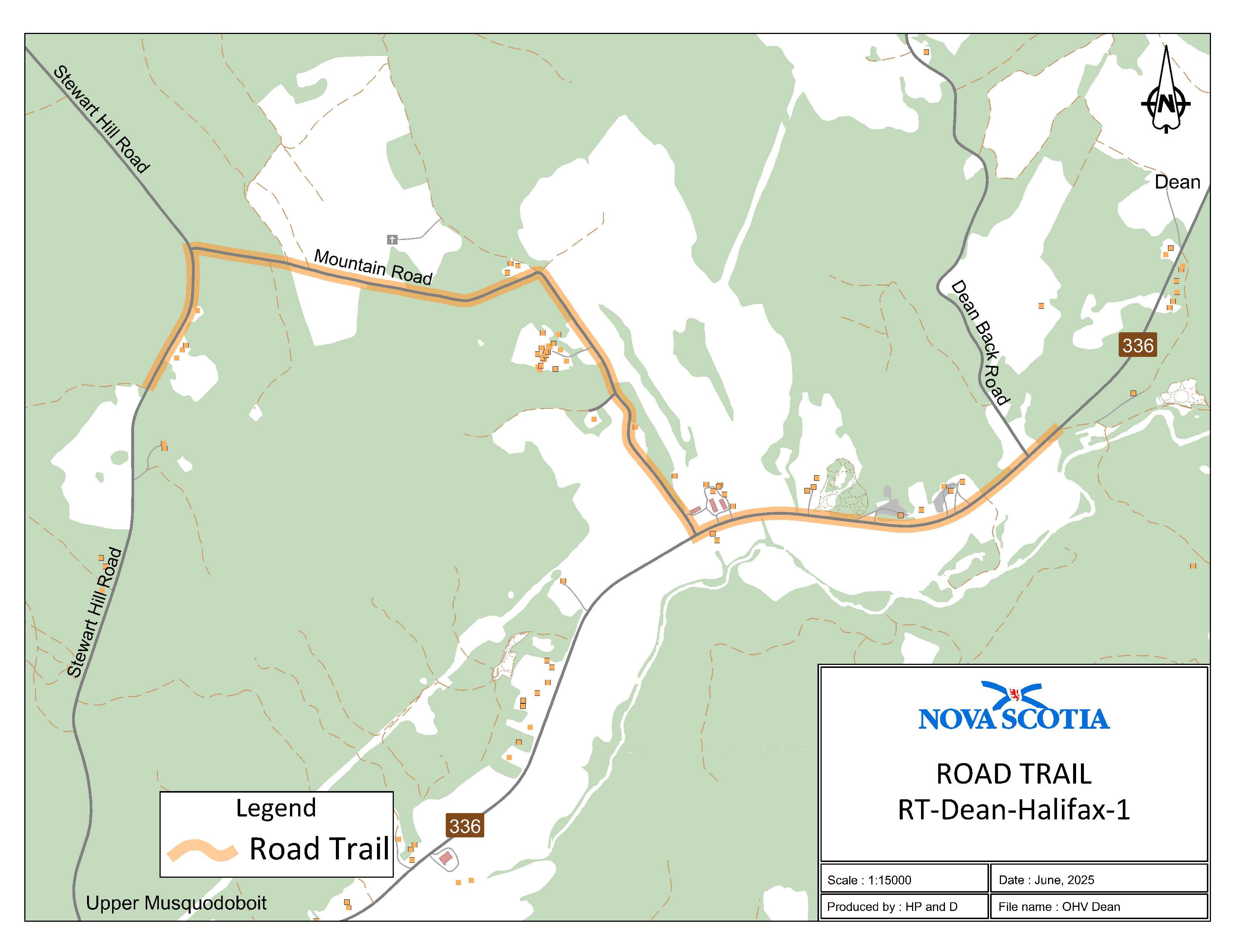 Graphic showing map of Dean, Halifax Regional Municipality Road Trail