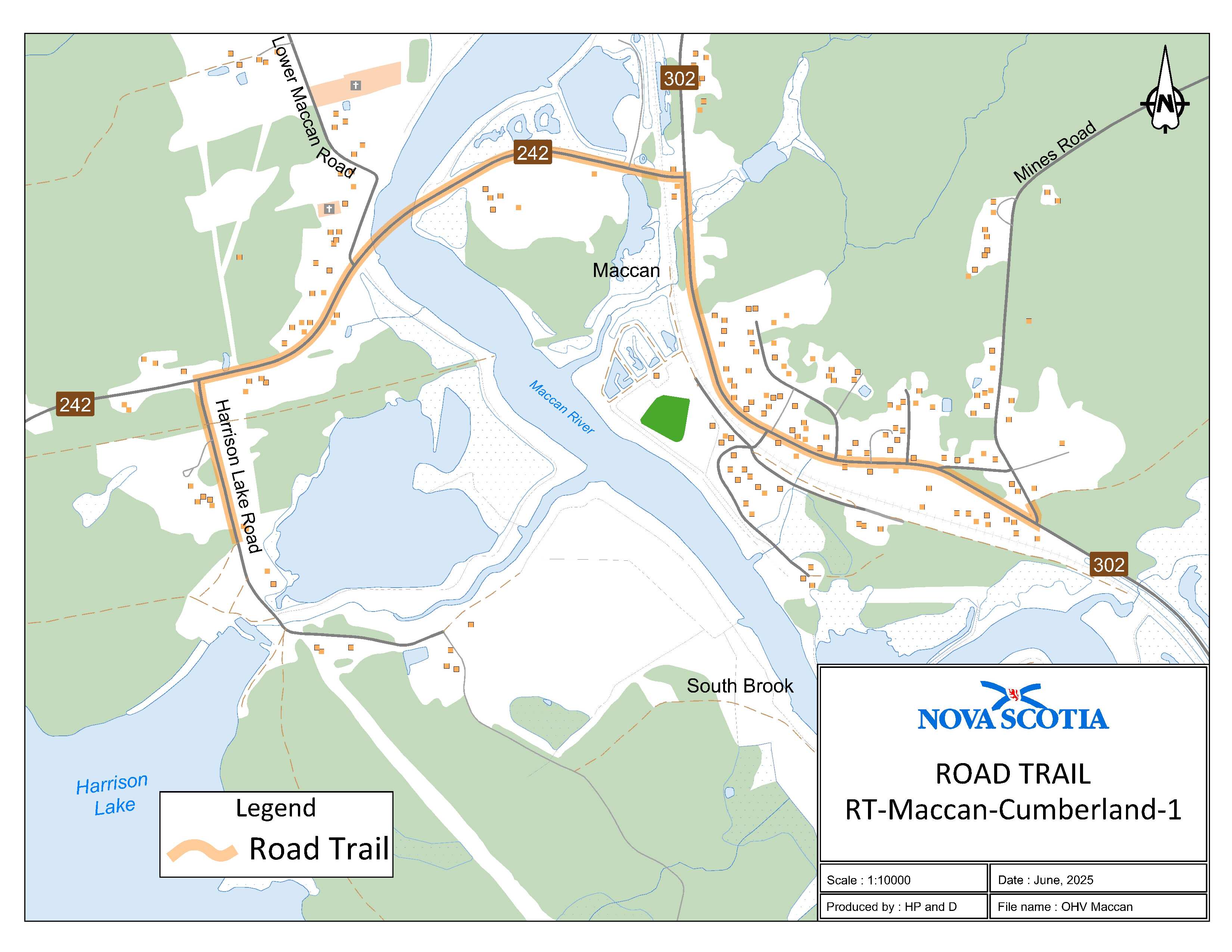 Graphic showing map of Maccan, Cumberland County Road Trail
