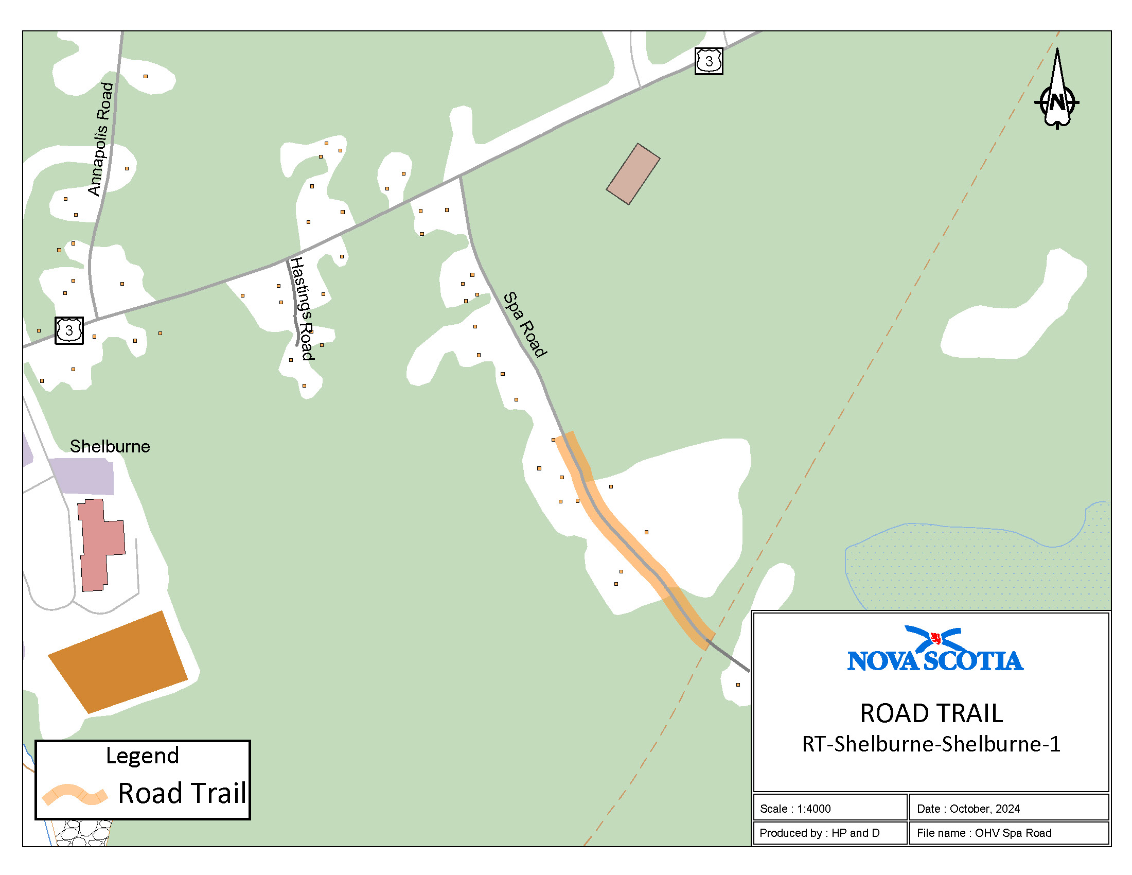 Graphic showing map of Spa Road, Shelburne County Road Trail