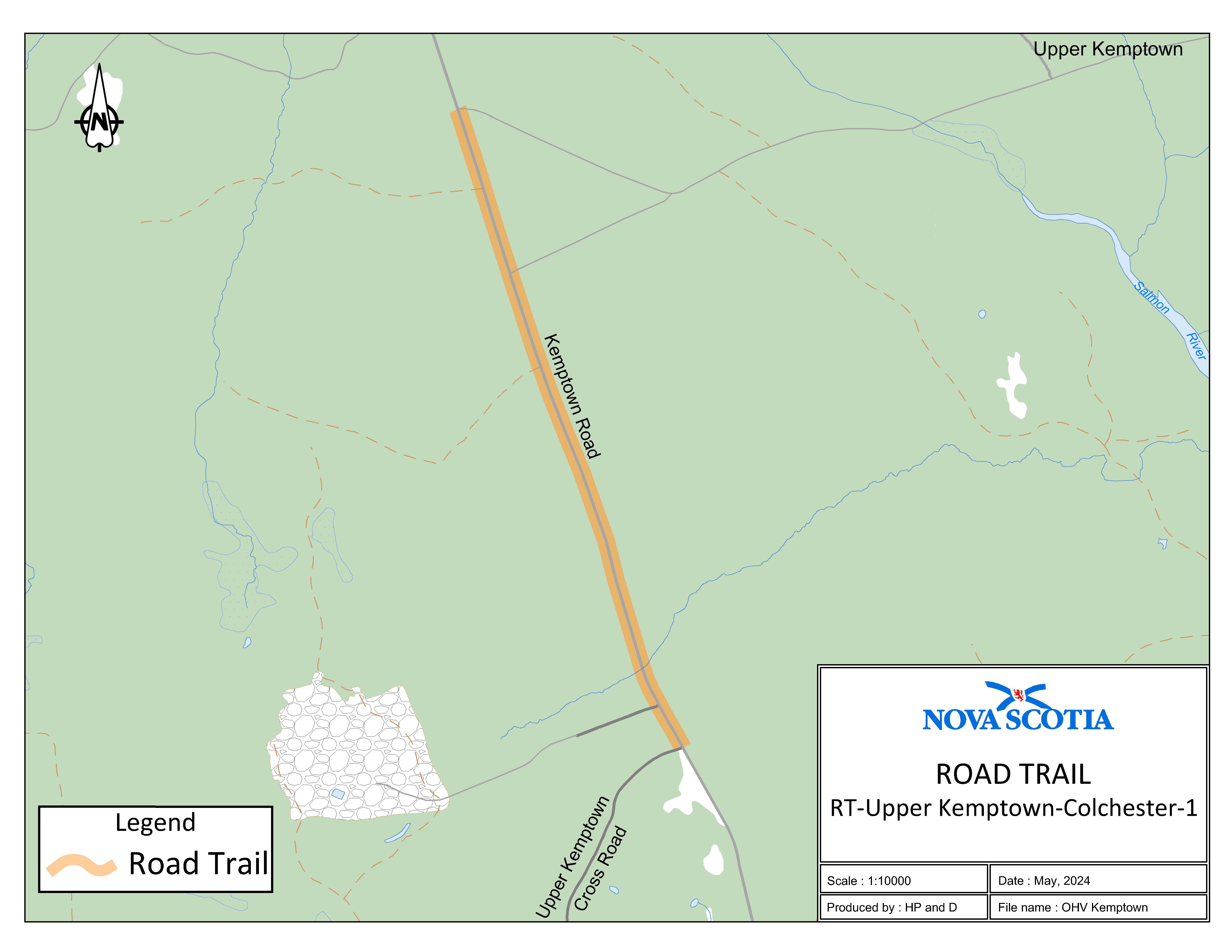 Graphic showing map of Kemptown, Colchester County Road Trail