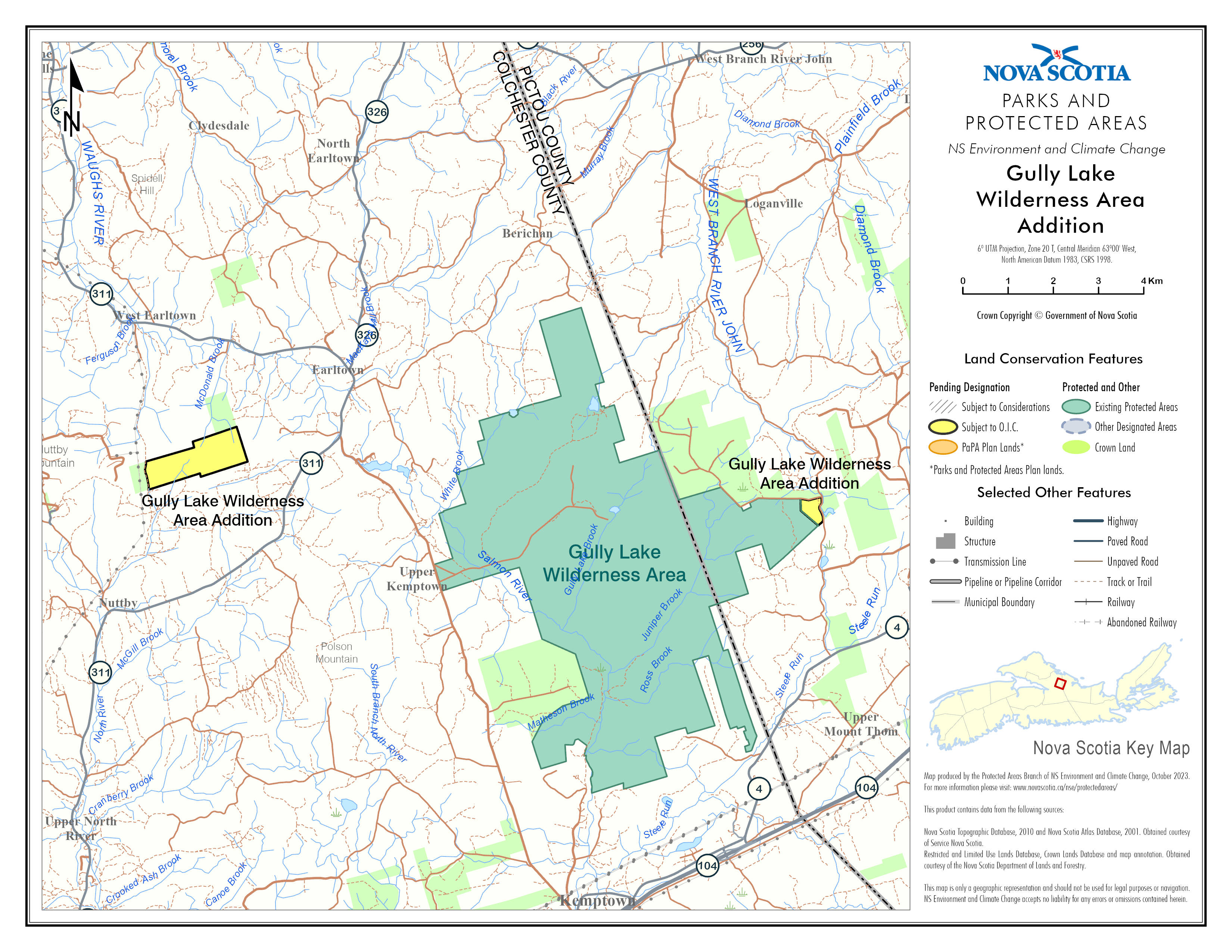Graphic showing map of addition to Gully Lake Wilderness Area