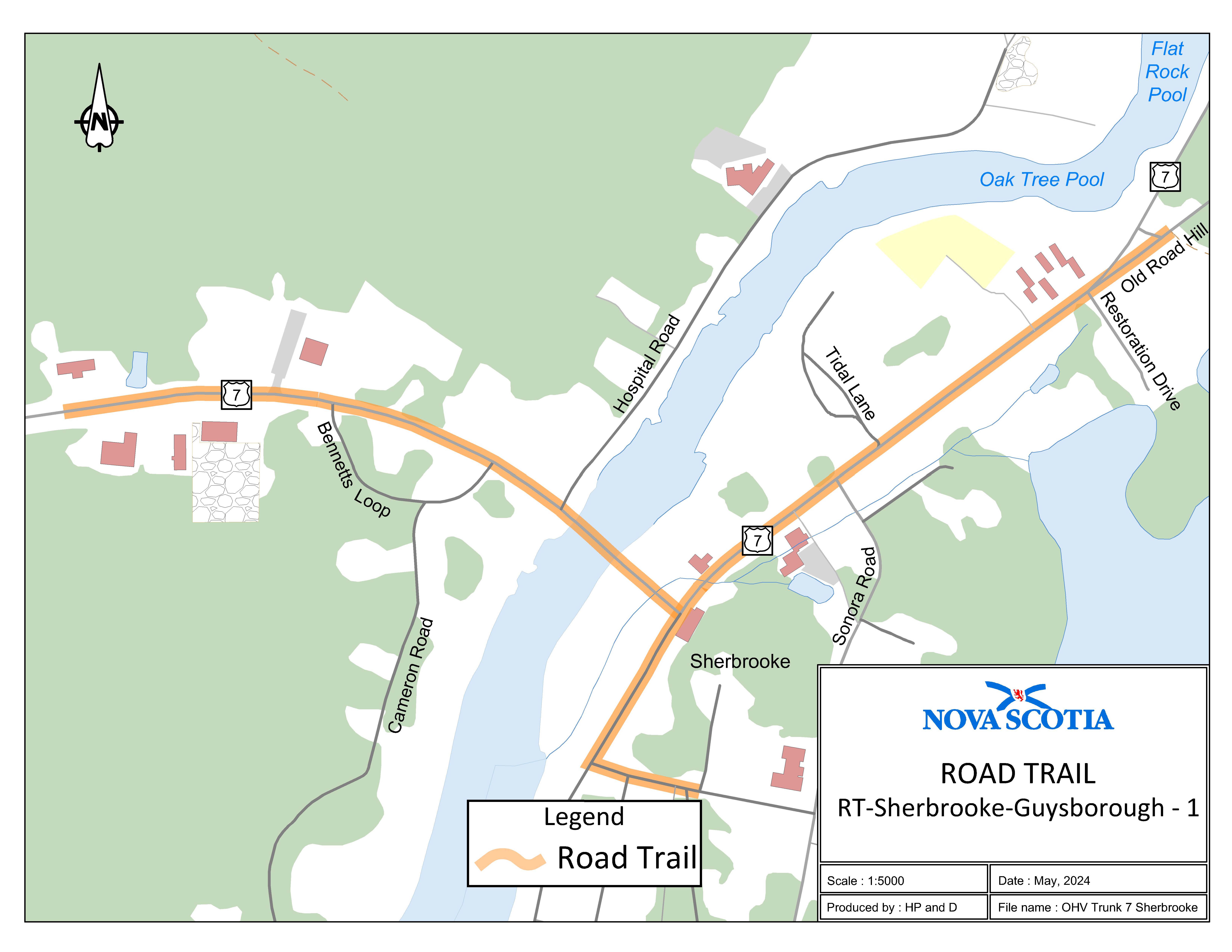 Graphic showing map of the Trunk 7 Sherbrooke Village Inn Road Trail