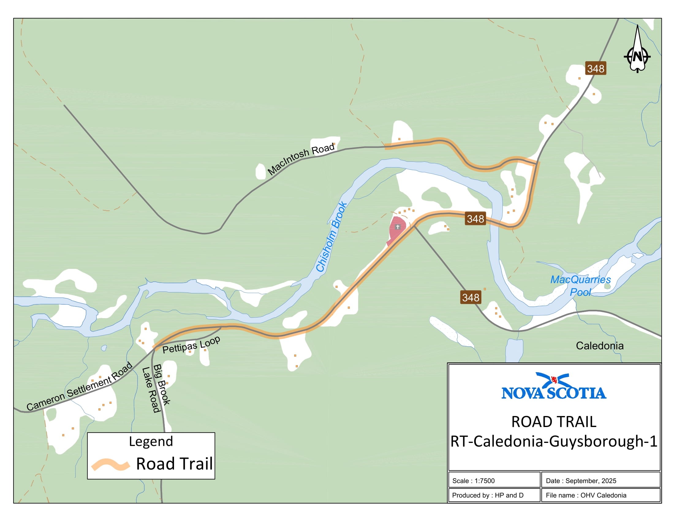 Graphic showing map of Caledonia, Guysborough County