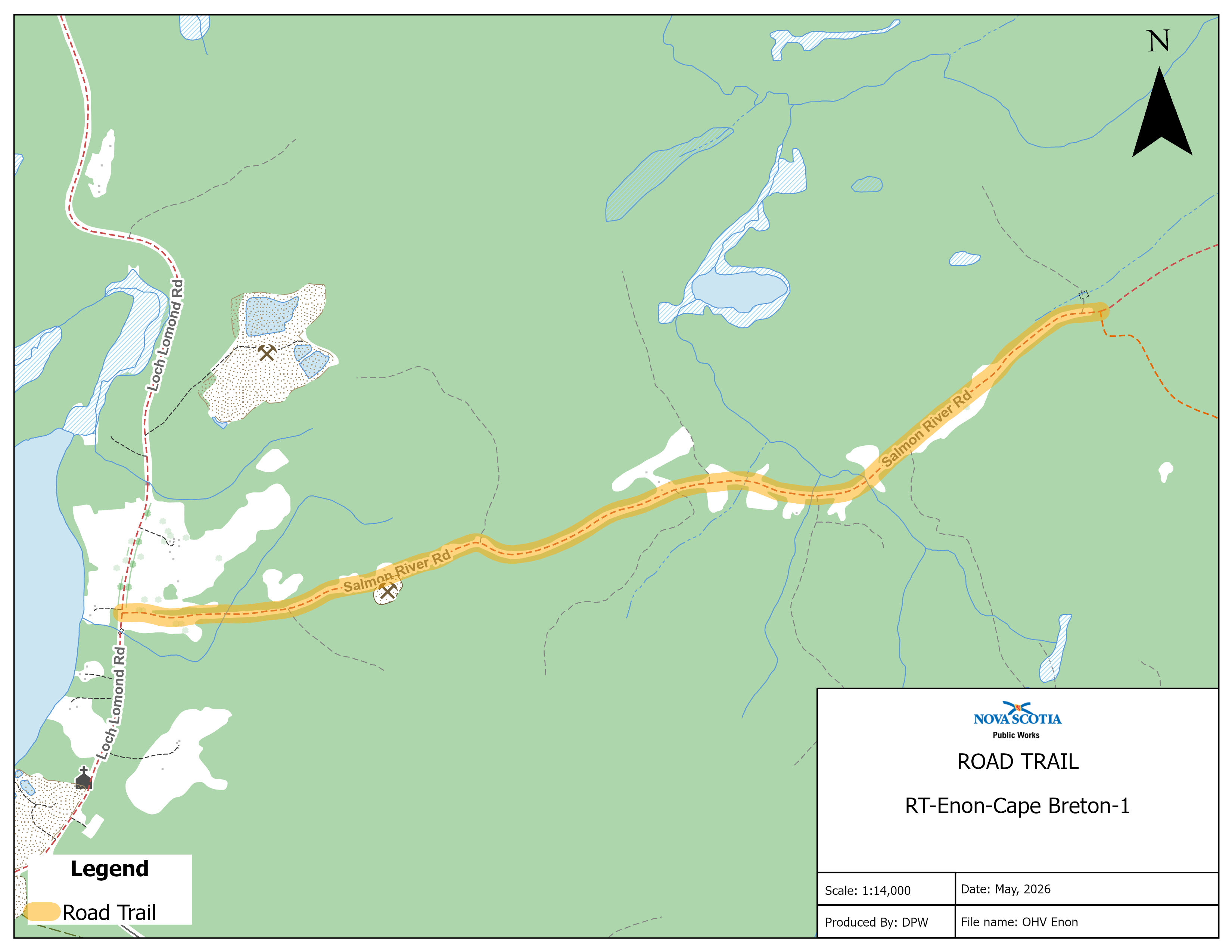 Graphic showing map of road trail in Enon