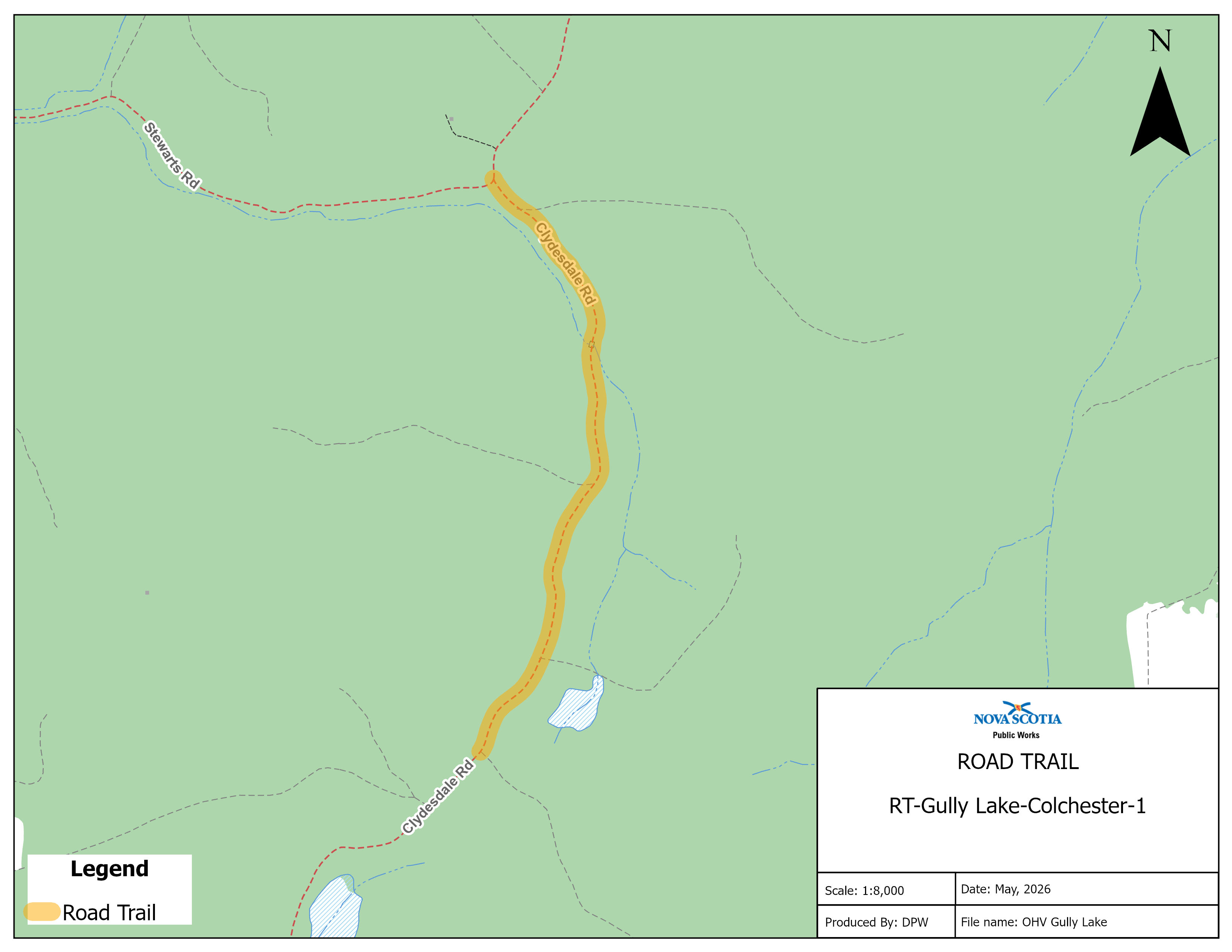 Graphic showing map of road trail in Gully Lake