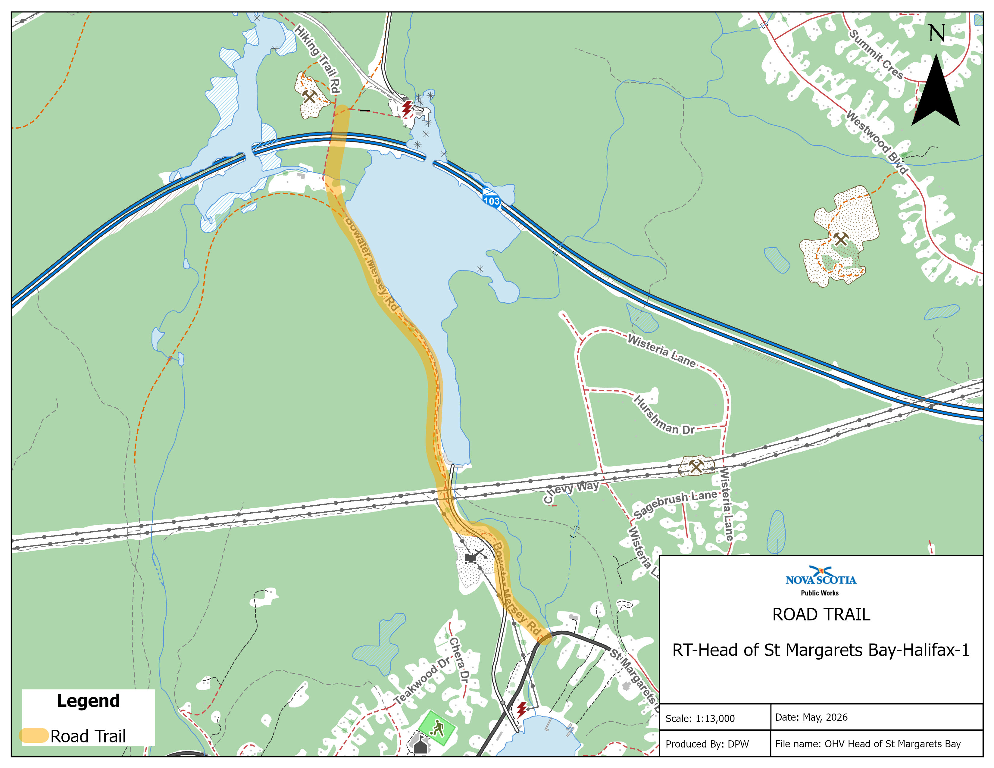 Graphic showing map of road trail in Head of St Margarets Bay