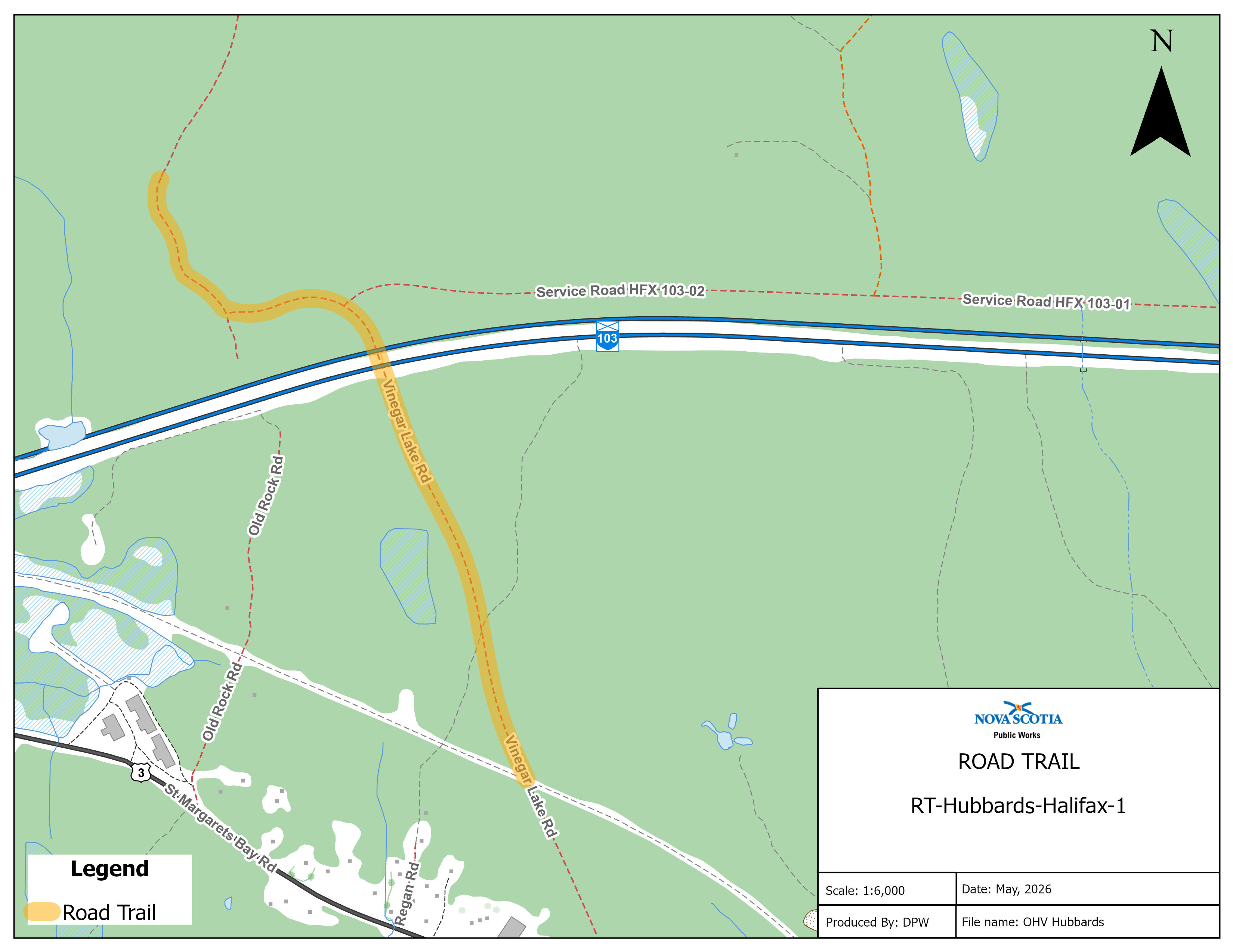 Graphic showing map of a road trail in Hubbards