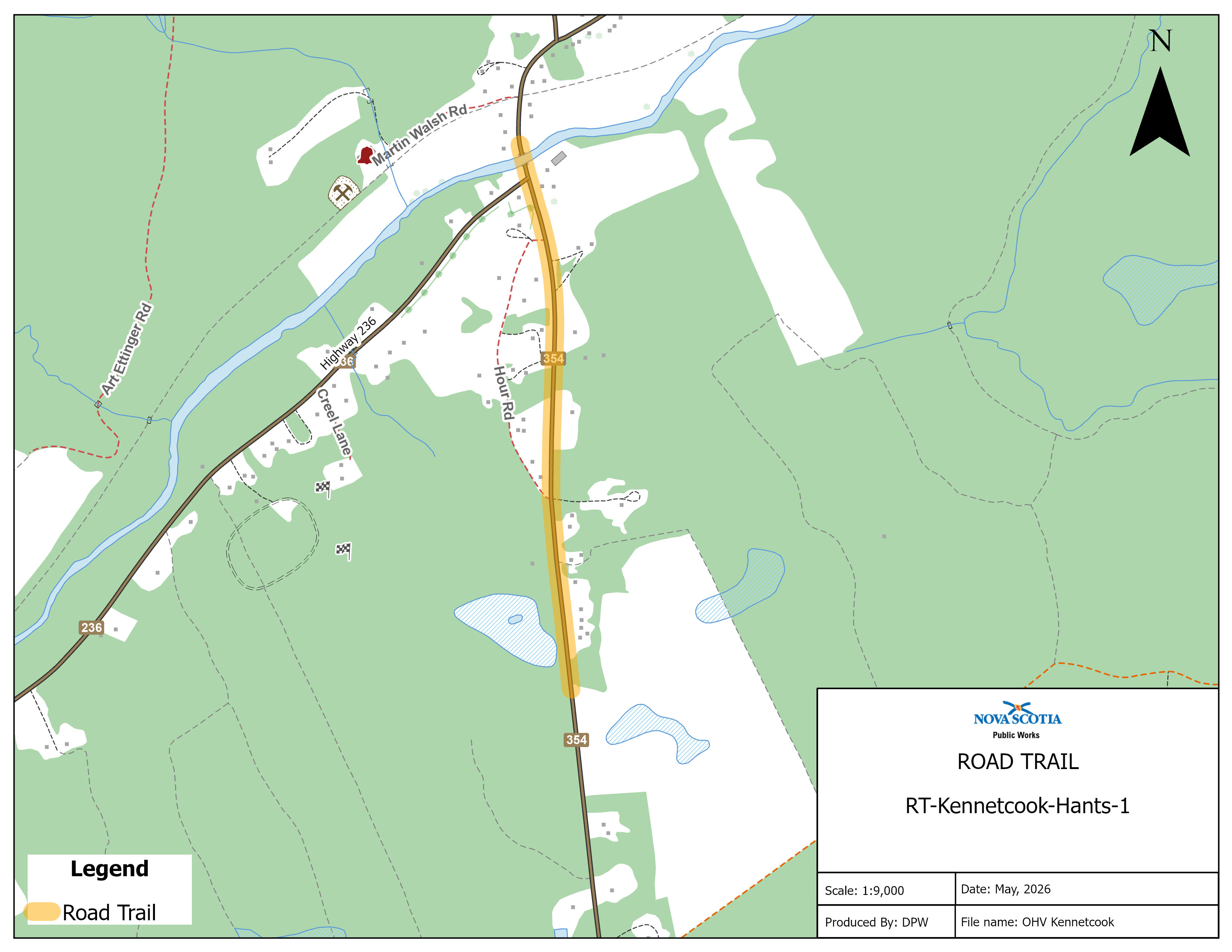 Graphic showing map of a road trail in Kennetcook