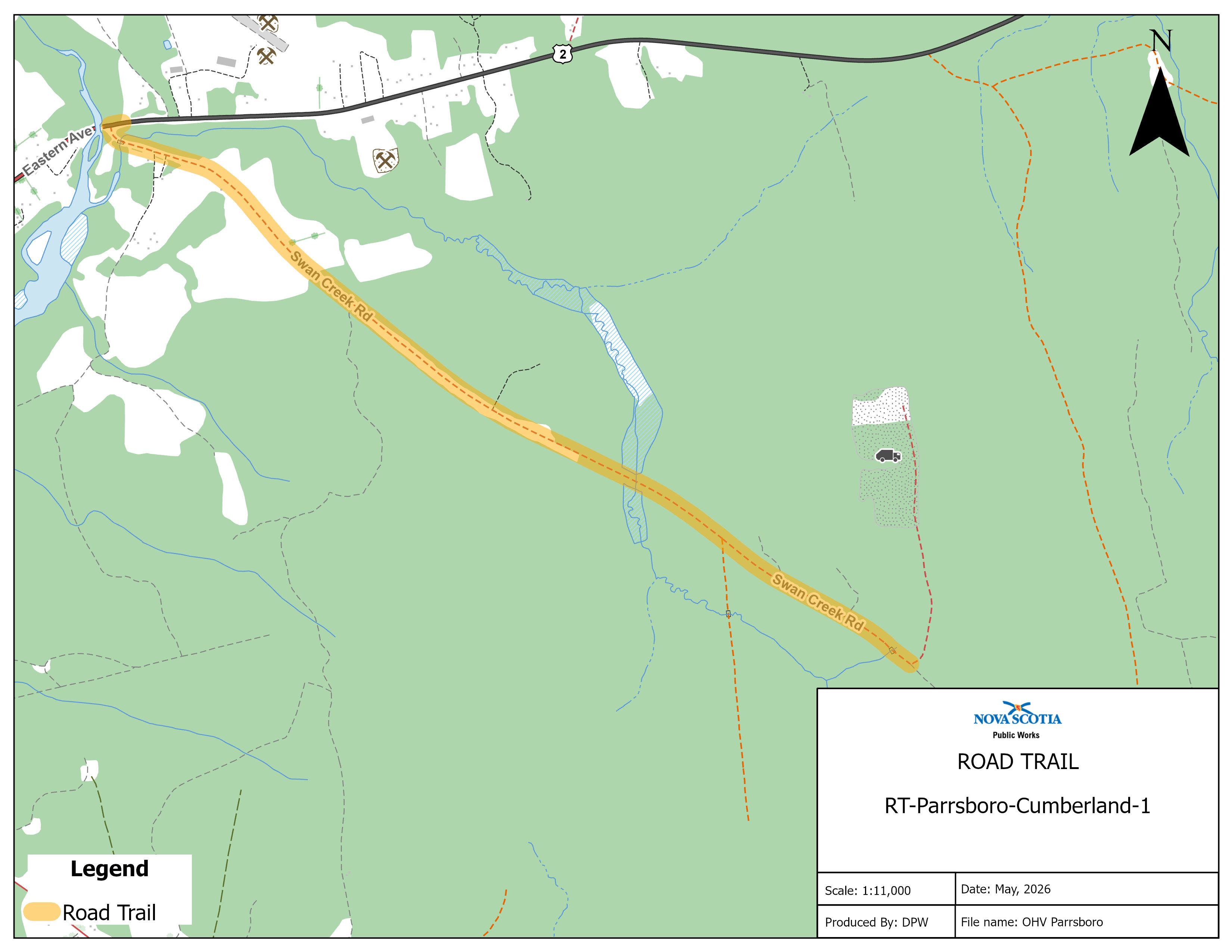 Graphic showing map of a road trail in Parrsboro
