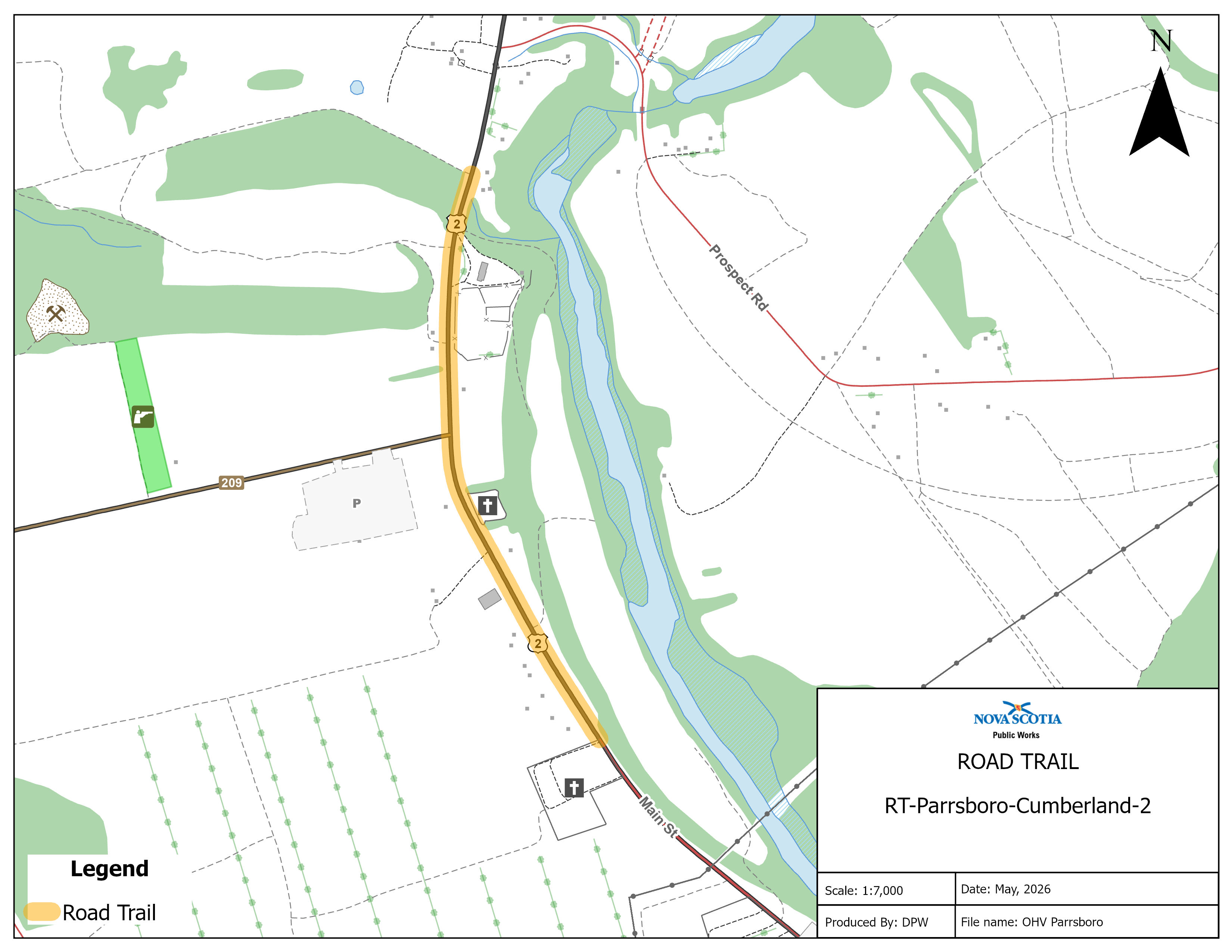 Graphic showing map of a road trail in Parrsboro