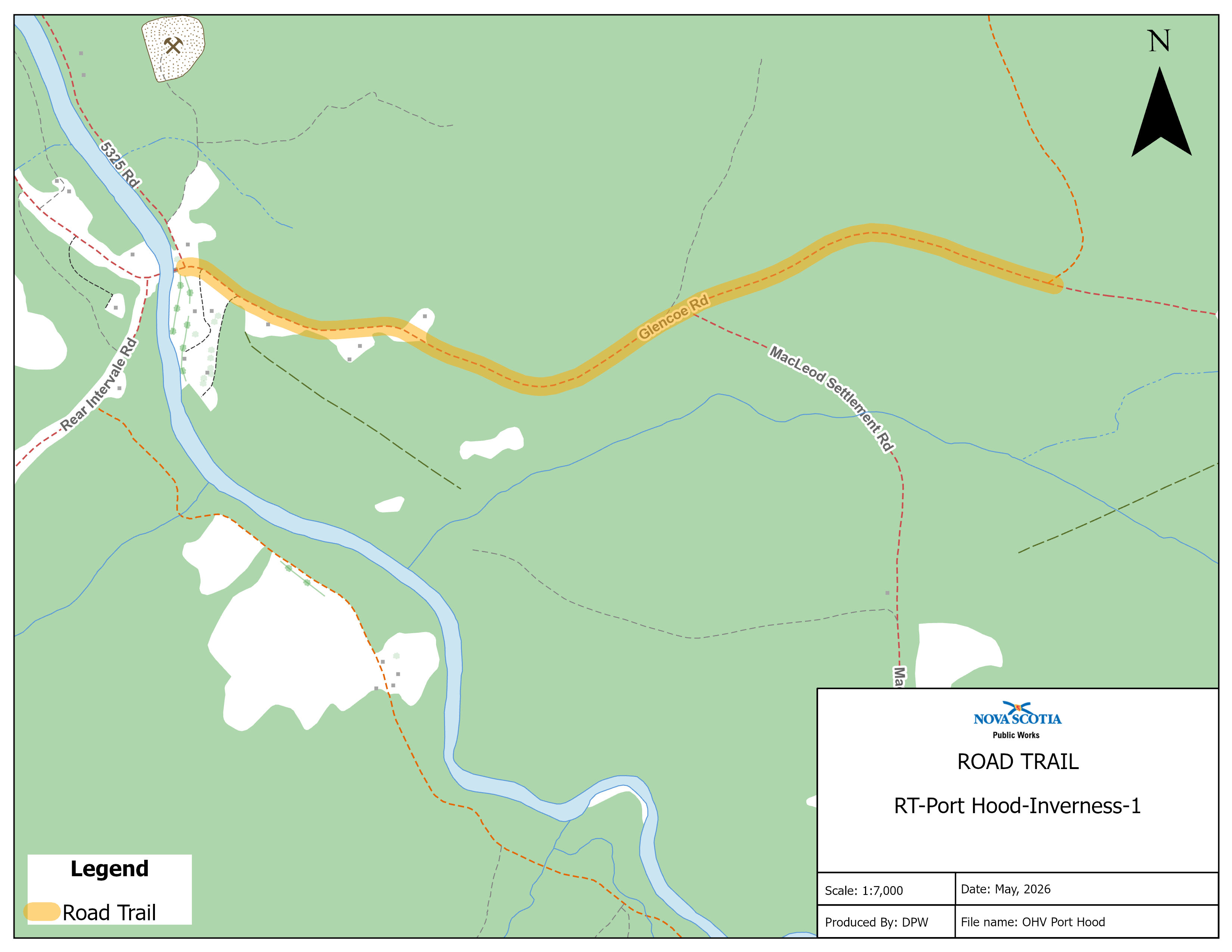Graphic showing map of a road trail in Port Hood