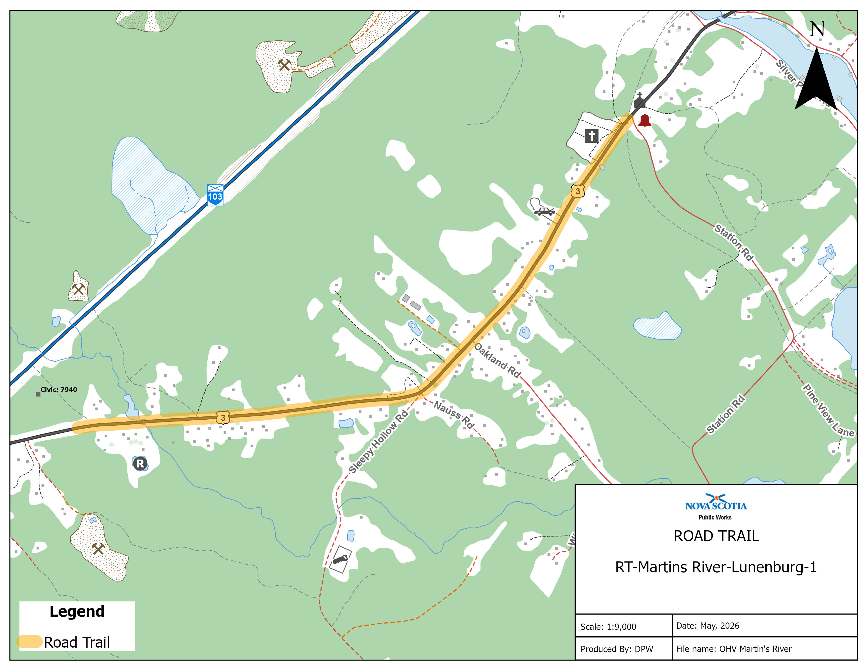 Graphic showing map of a road train in Martins River