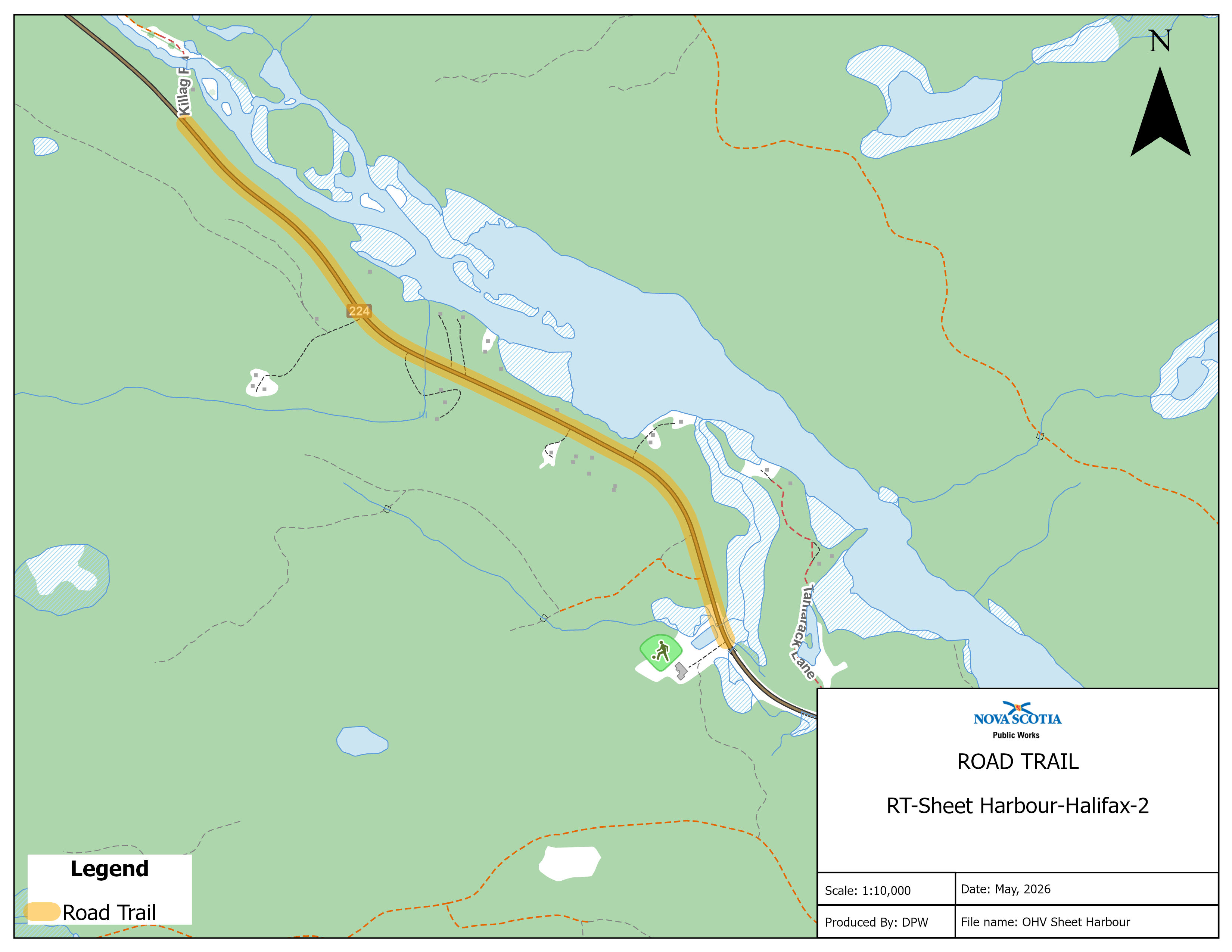 Graphic showing map of a road trail in Sheet Harbour