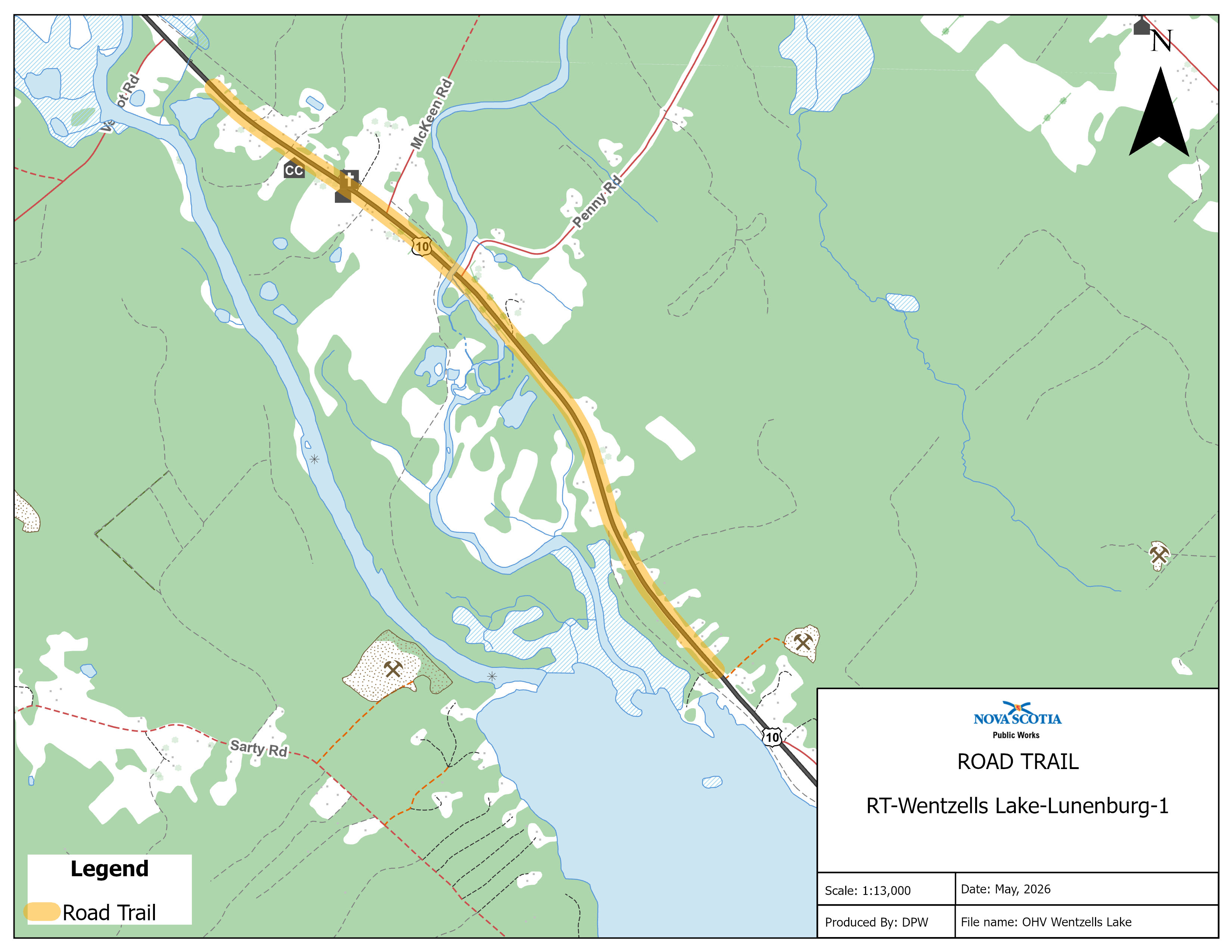 Graphic showing map of a road trail in Wentzells Lake