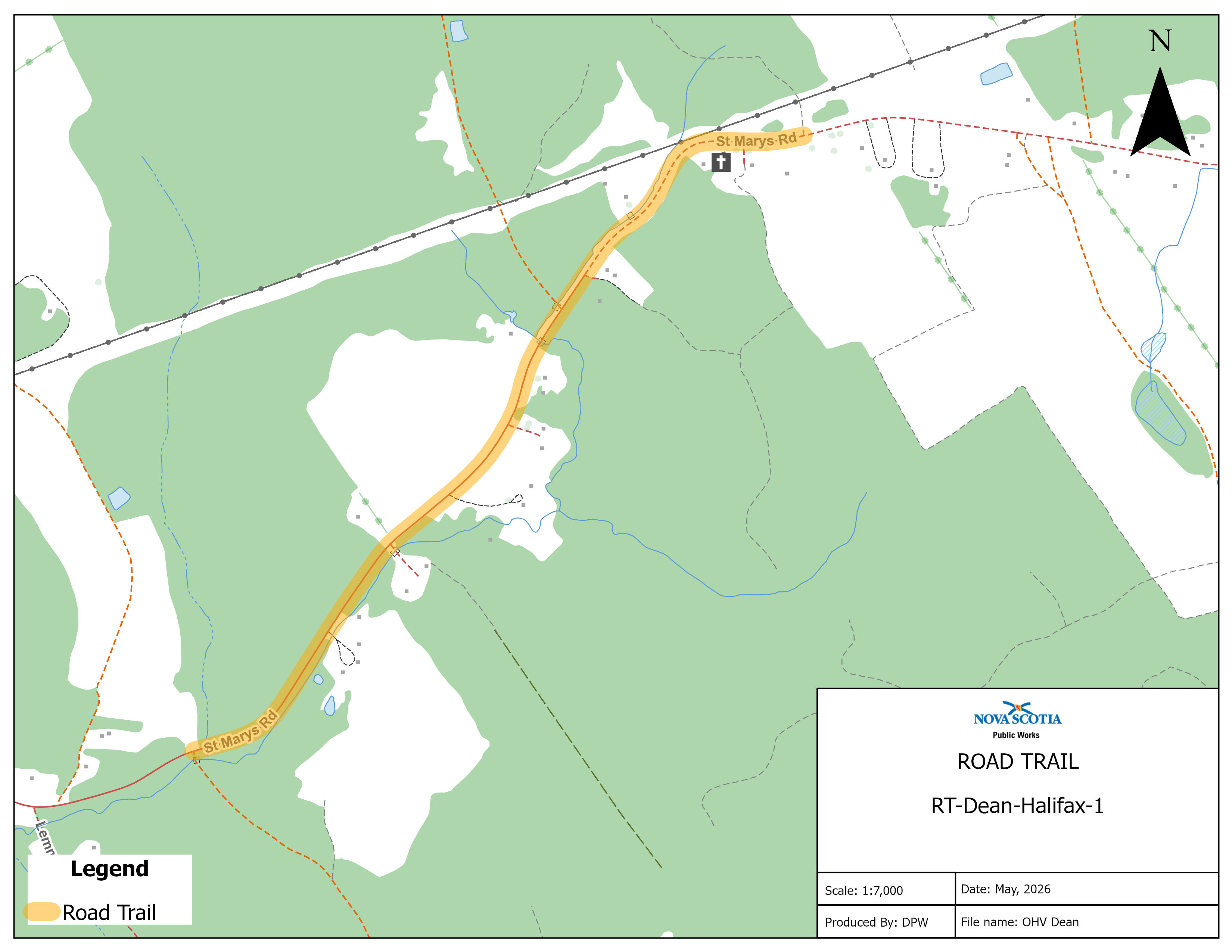 Graphic showing map of a road trail in Dean