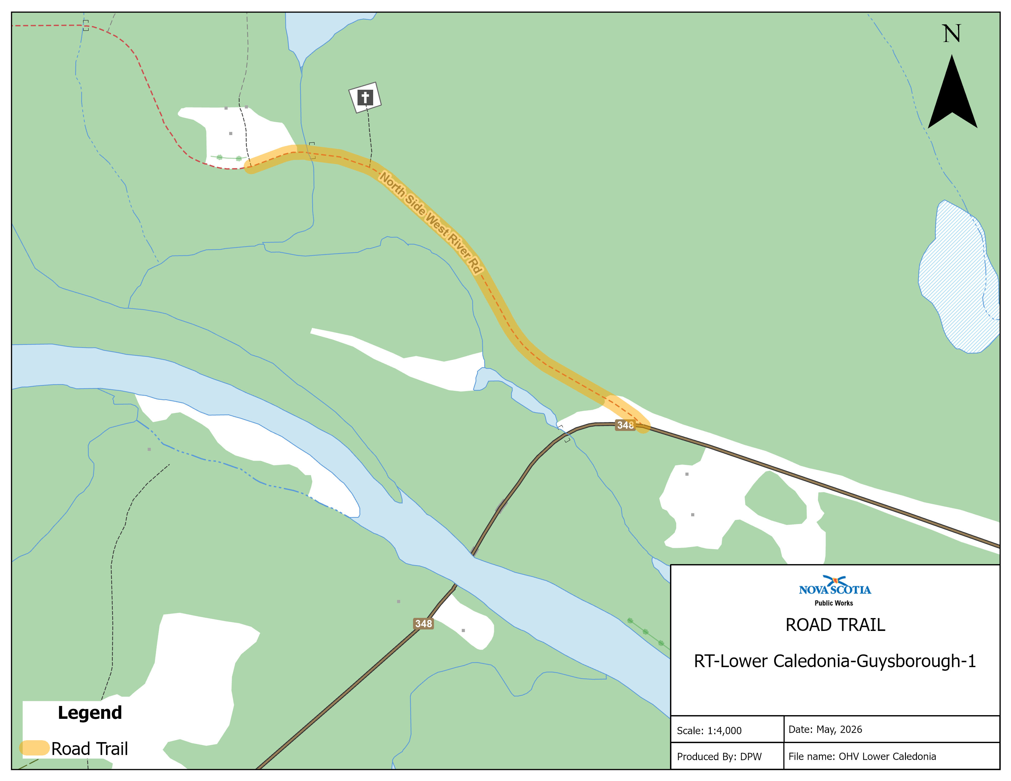 Graphic showing map of a road trail in Lower Caledonia