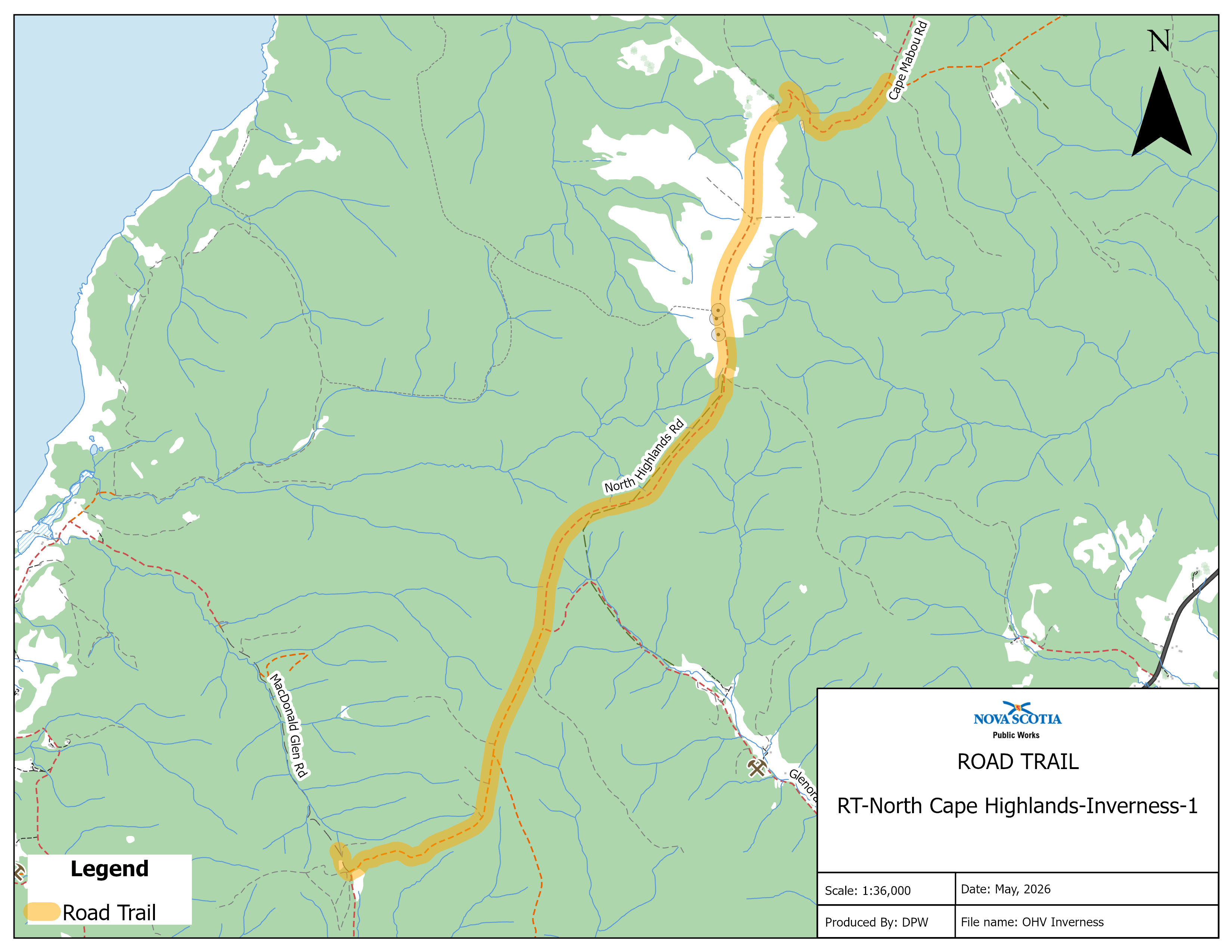 Graphic showing map of a road trail in North Cape Highlands