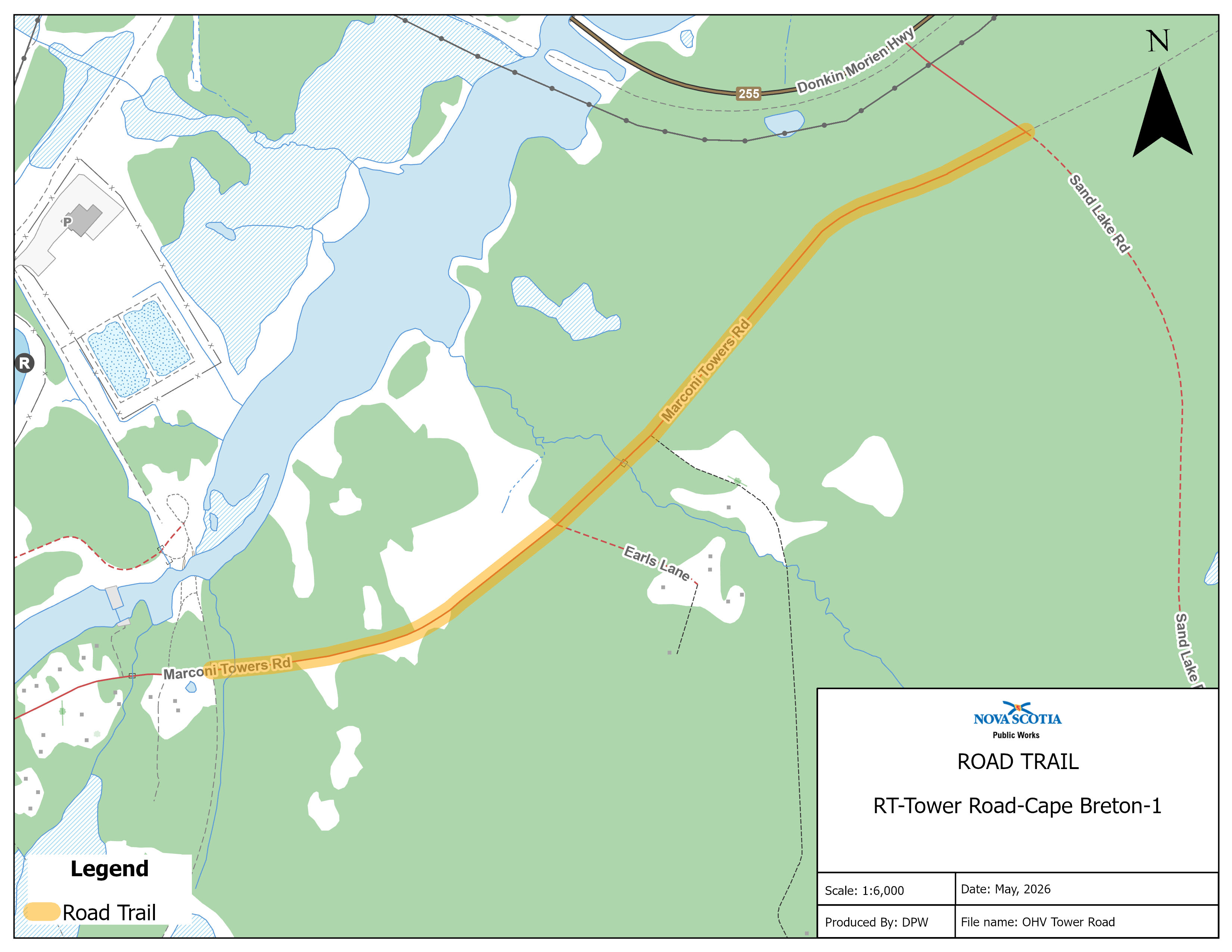 Graphic showing map of a road trail on Tower Road