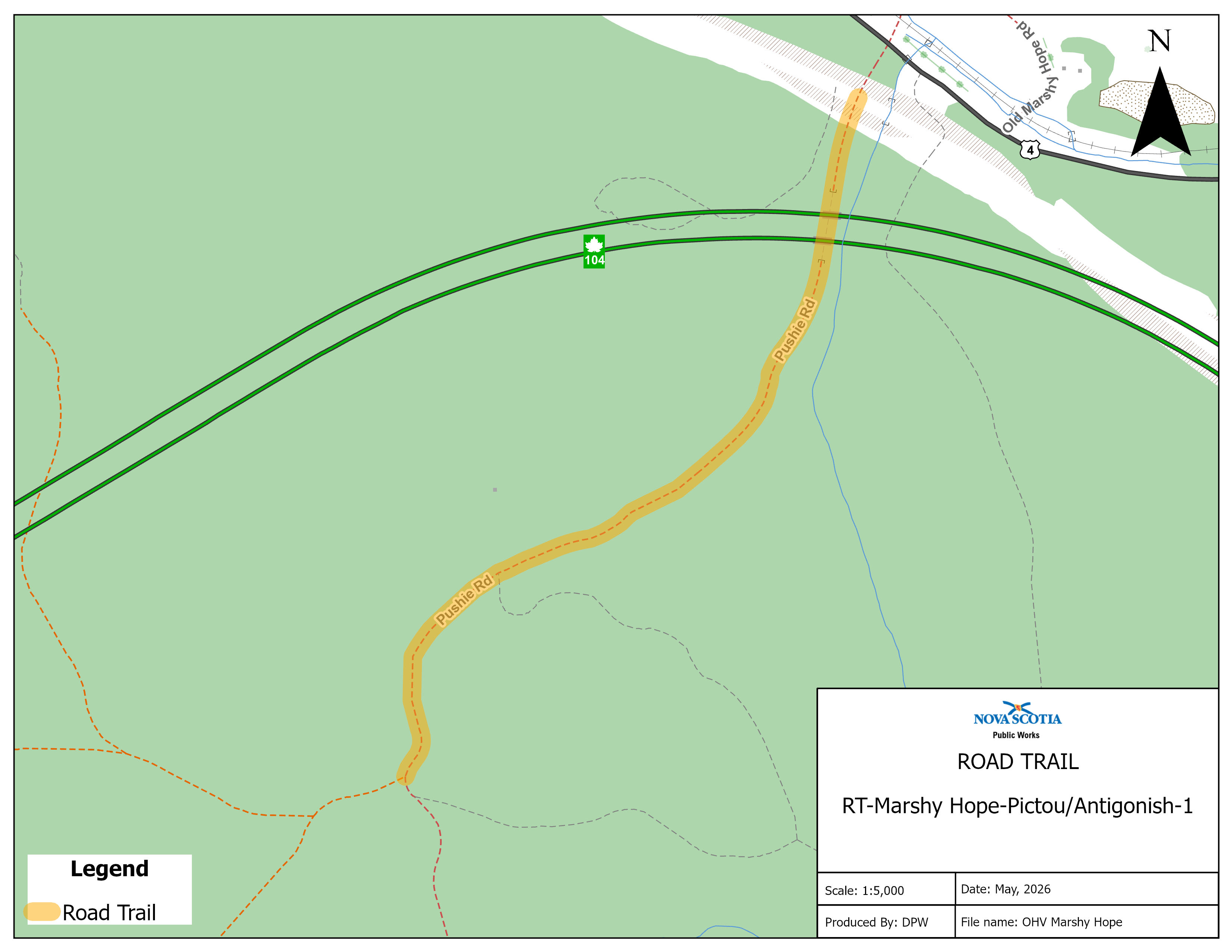 Graphic showing map of a road trail in Marshy Hope