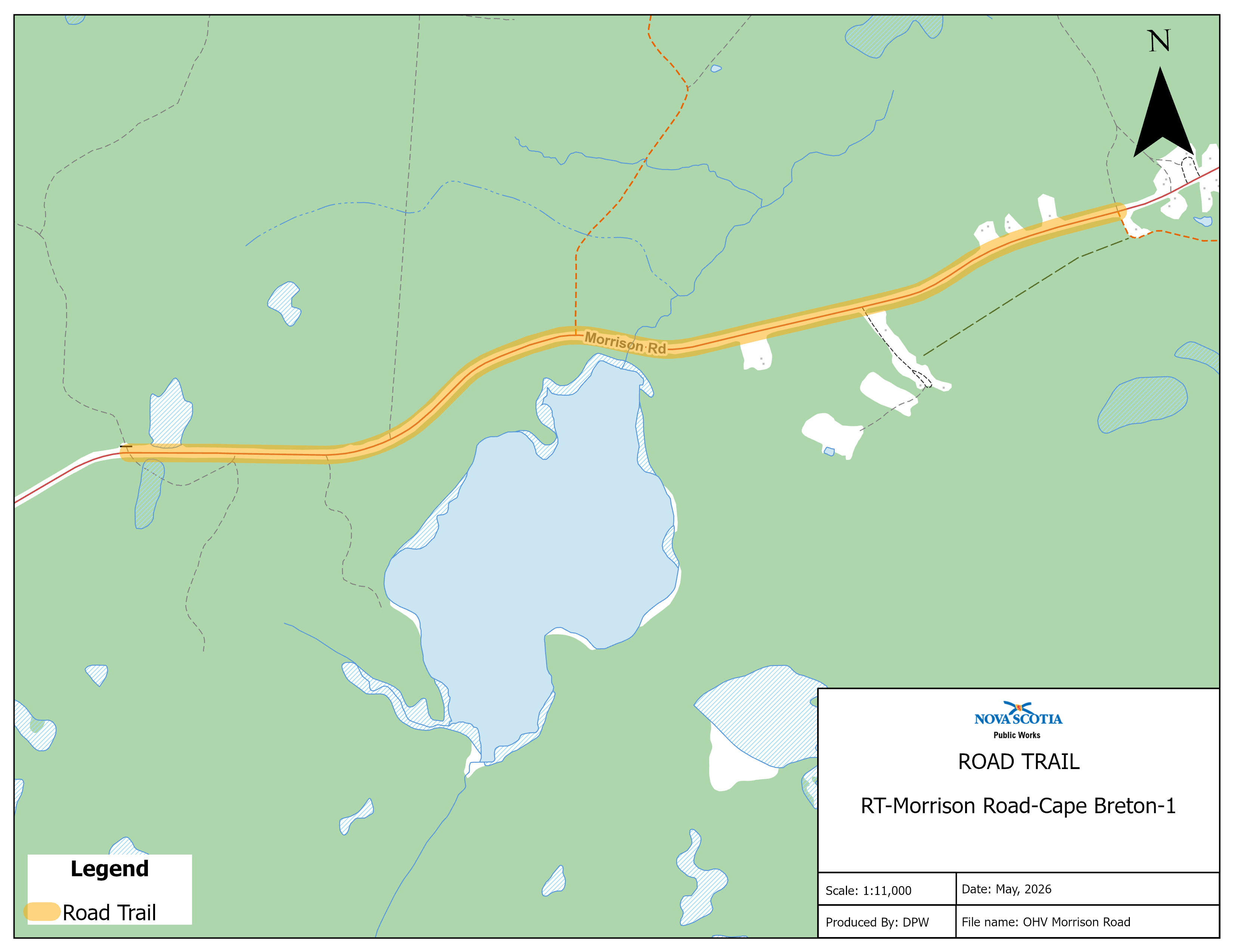 Graphic showing map of a road trail on Morrison Road