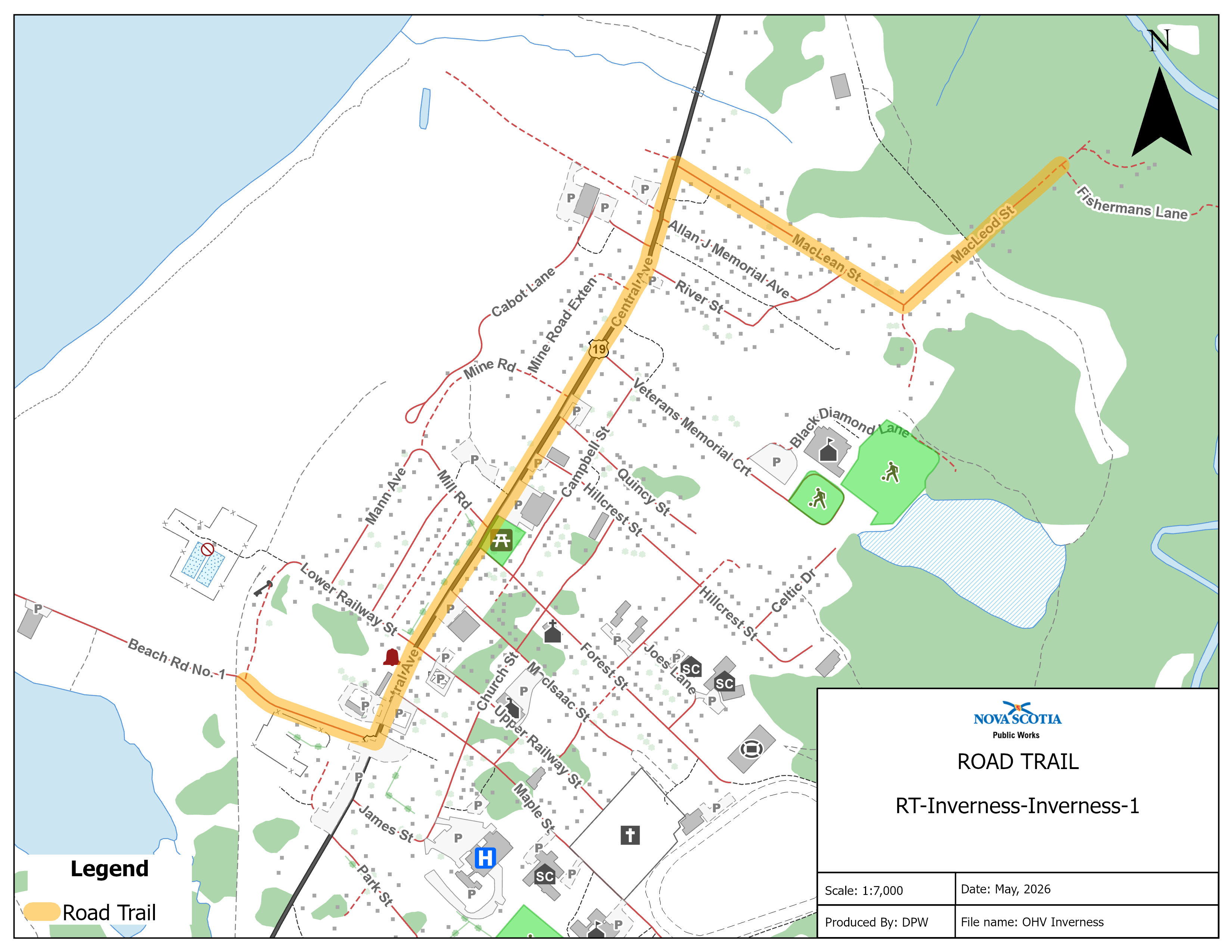 Graphic showing map of a road trail in Inverness