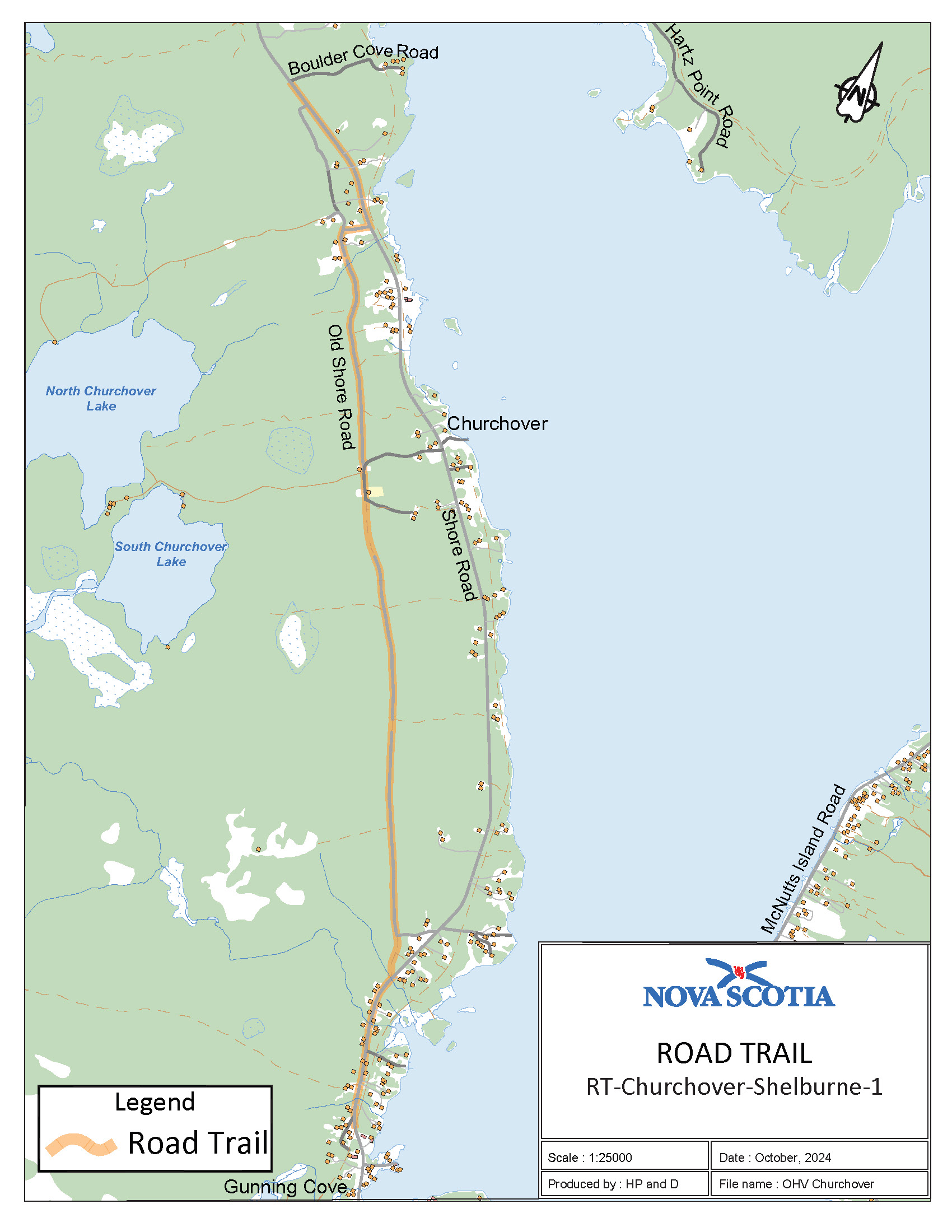 Graphic showing map of Churchover, Shelburne County Road Trail