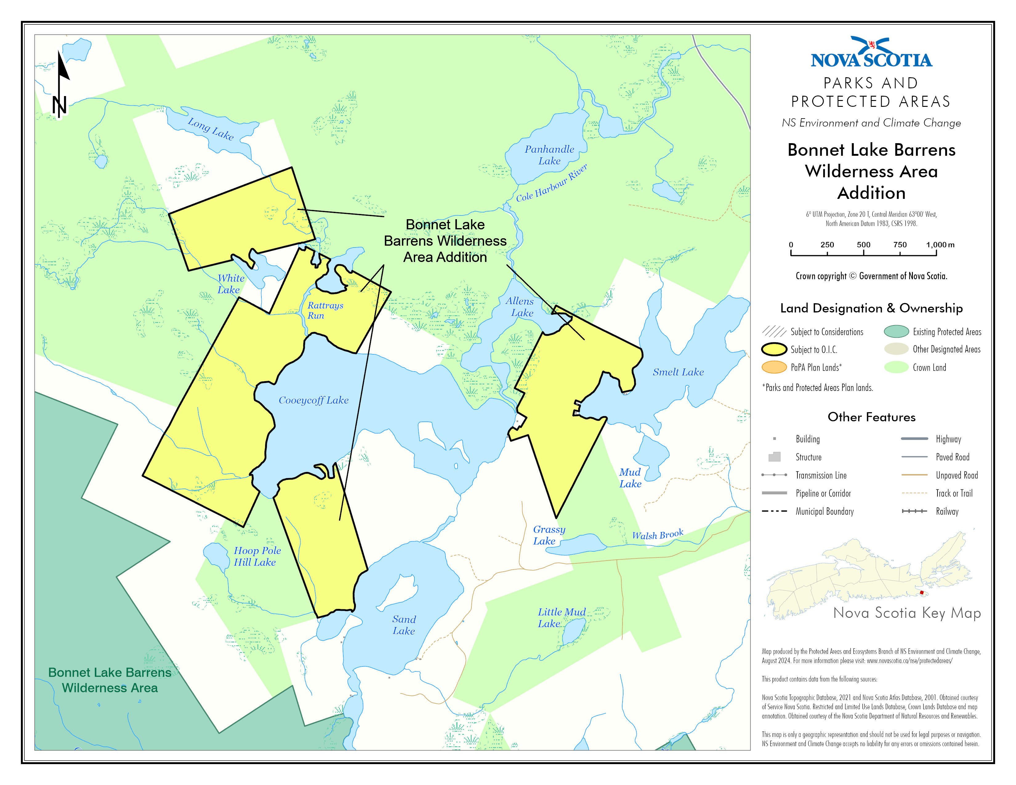 Graphic showing map of addition to Bonnet Lake Barrens Wilderness Area