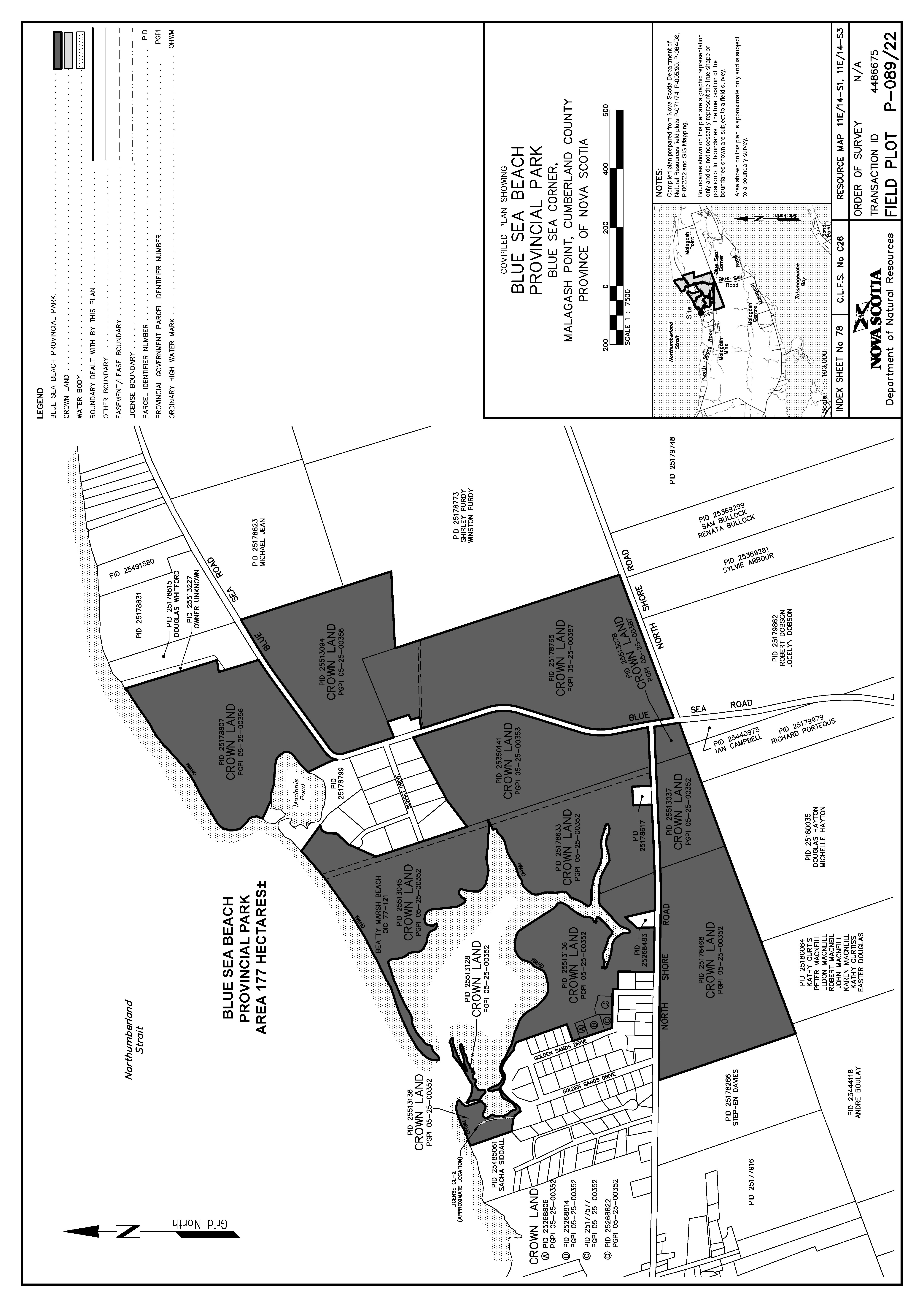 Graphic showing map of Blue Sea Beach Provincial Park